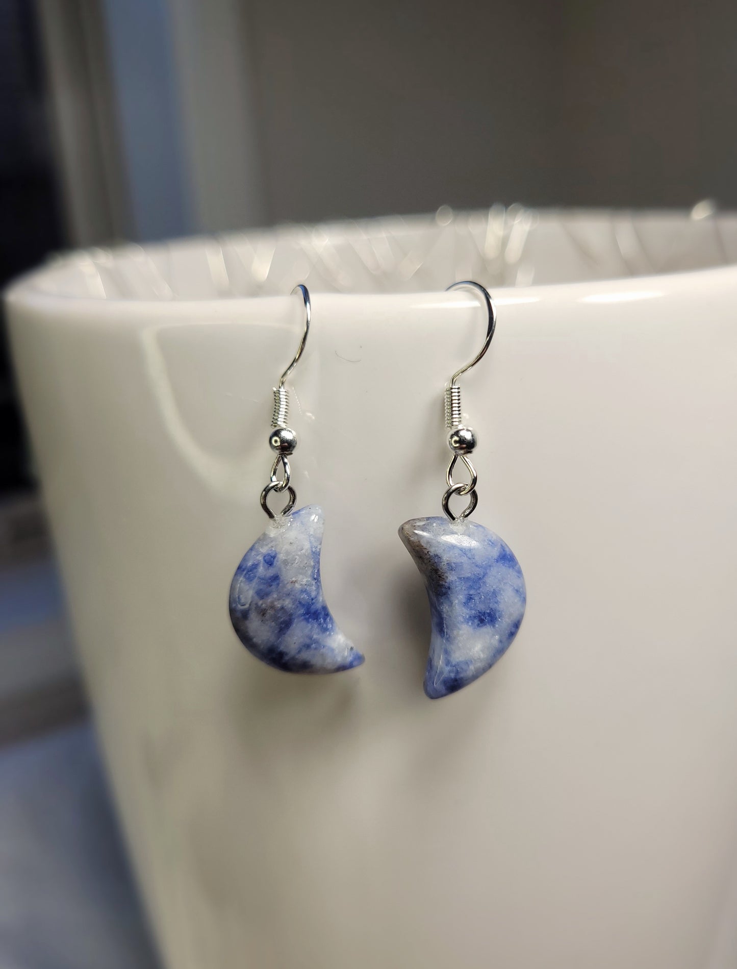 Sodalite Quarter Moon Crystal & Silver Earrings