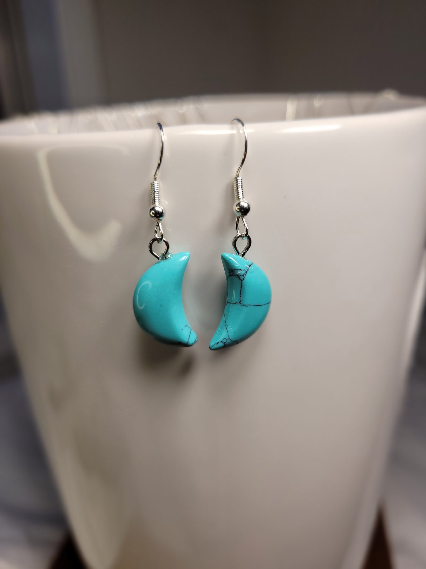 Turquoise Quarter Moon Crystal & Silver Earrings