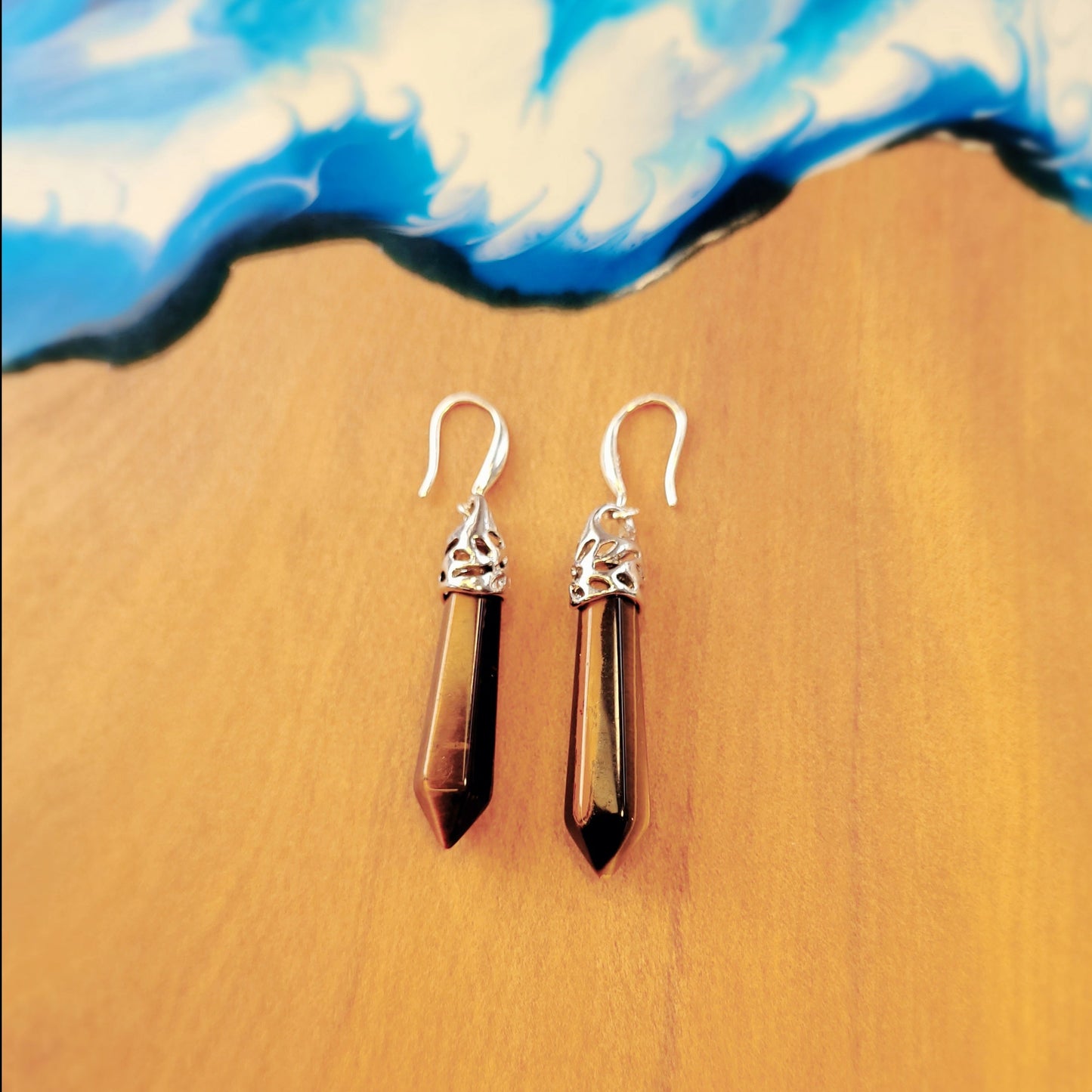 Brown Tiger Eye  Crystal & Silver Earrings