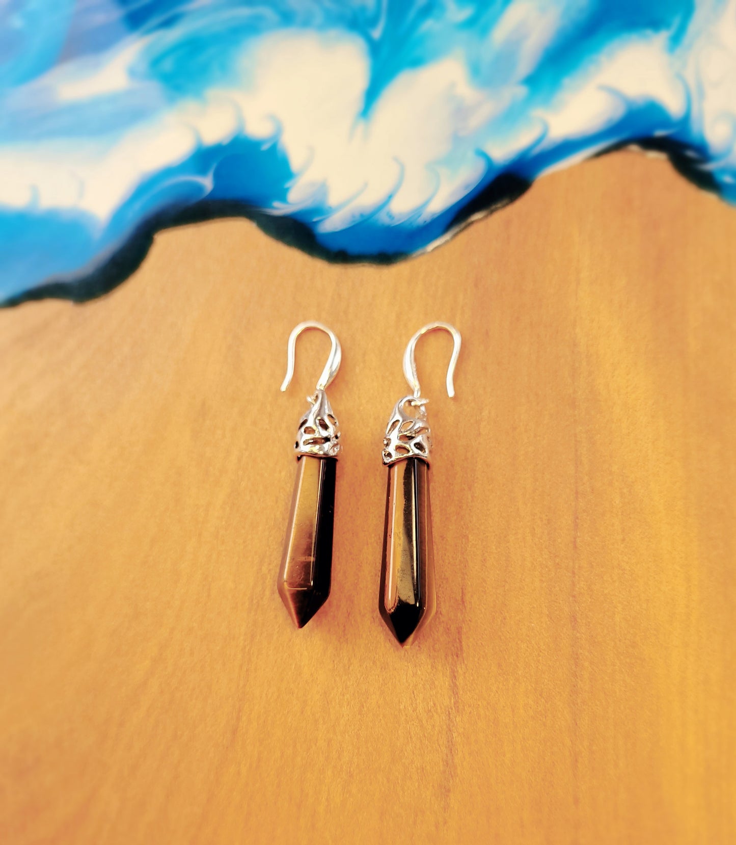 Brown Tiger Eye  Crystal & Silver Earrings