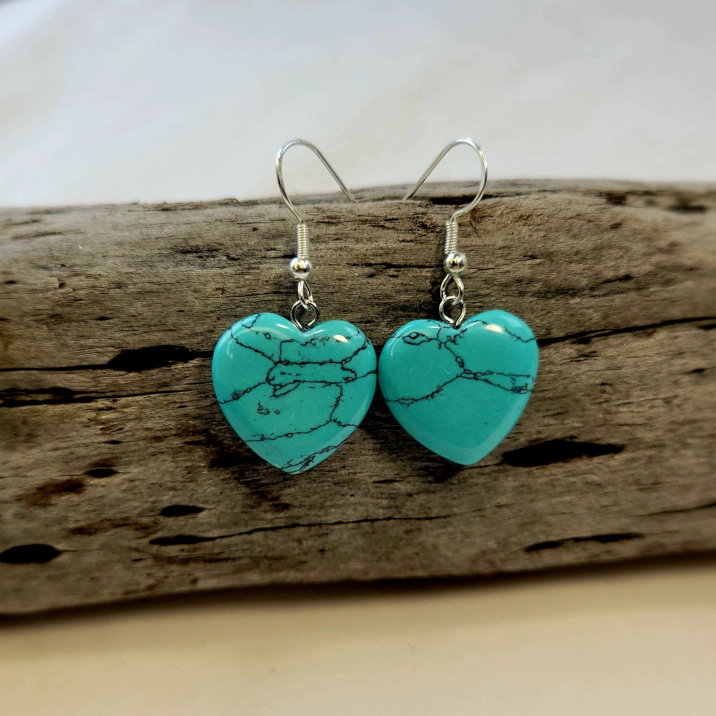 Turquoise Heart Crystal & Silver Earrings