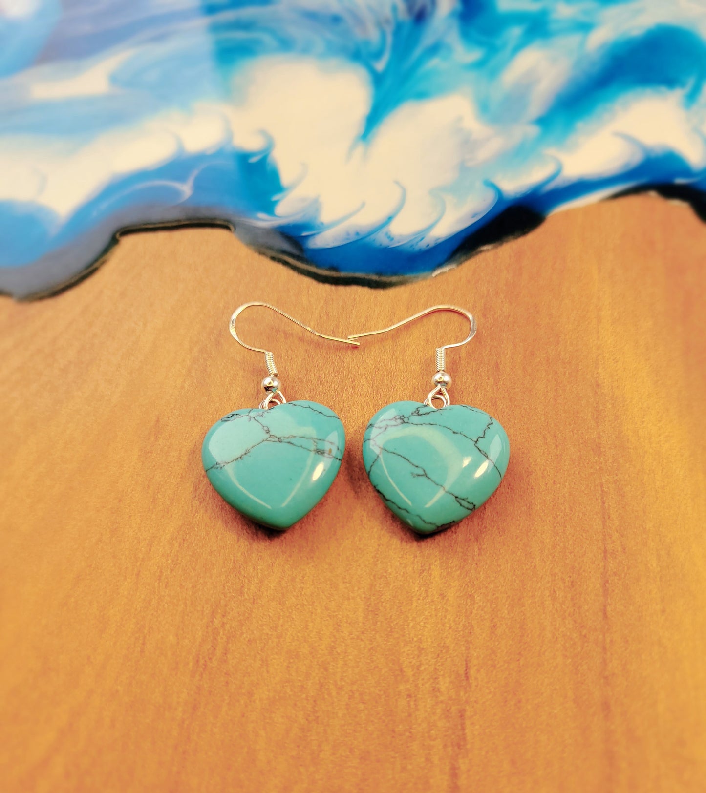 Turquoise Heart Crystal & Silver Earrings