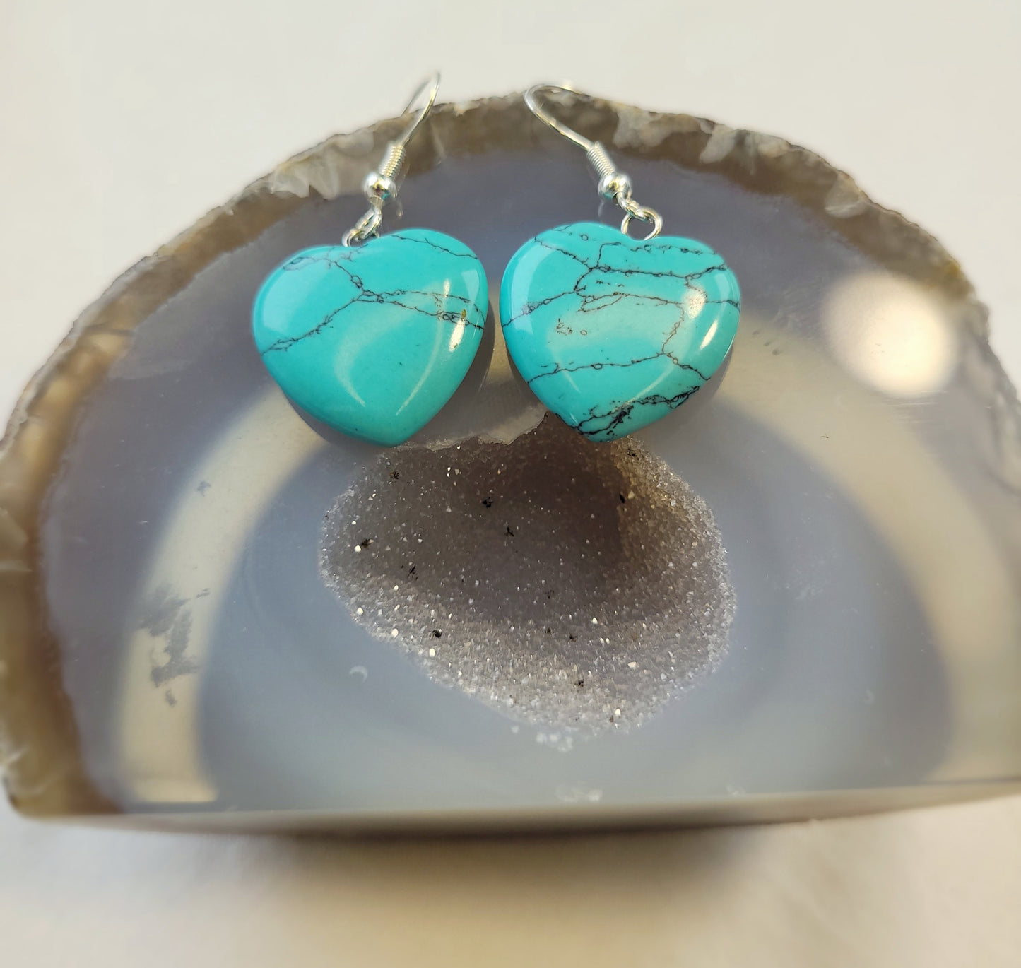 Turquoise Heart Crystal & Silver Earrings