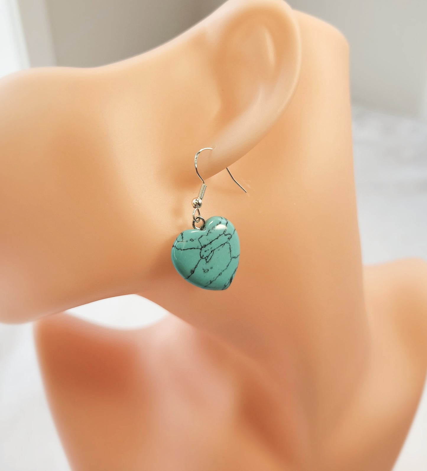 Turquoise Heart Crystal & Silver Earrings