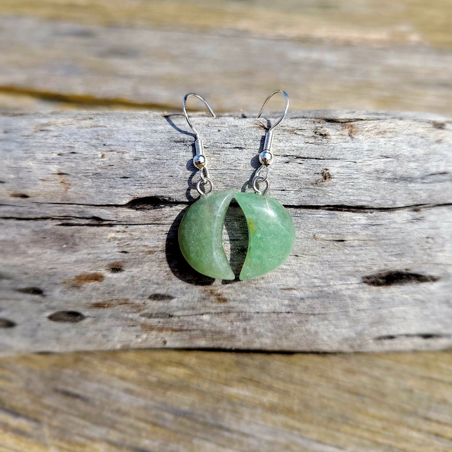 Green Aventurine Quarter Moon Crystal & Silver Earrings