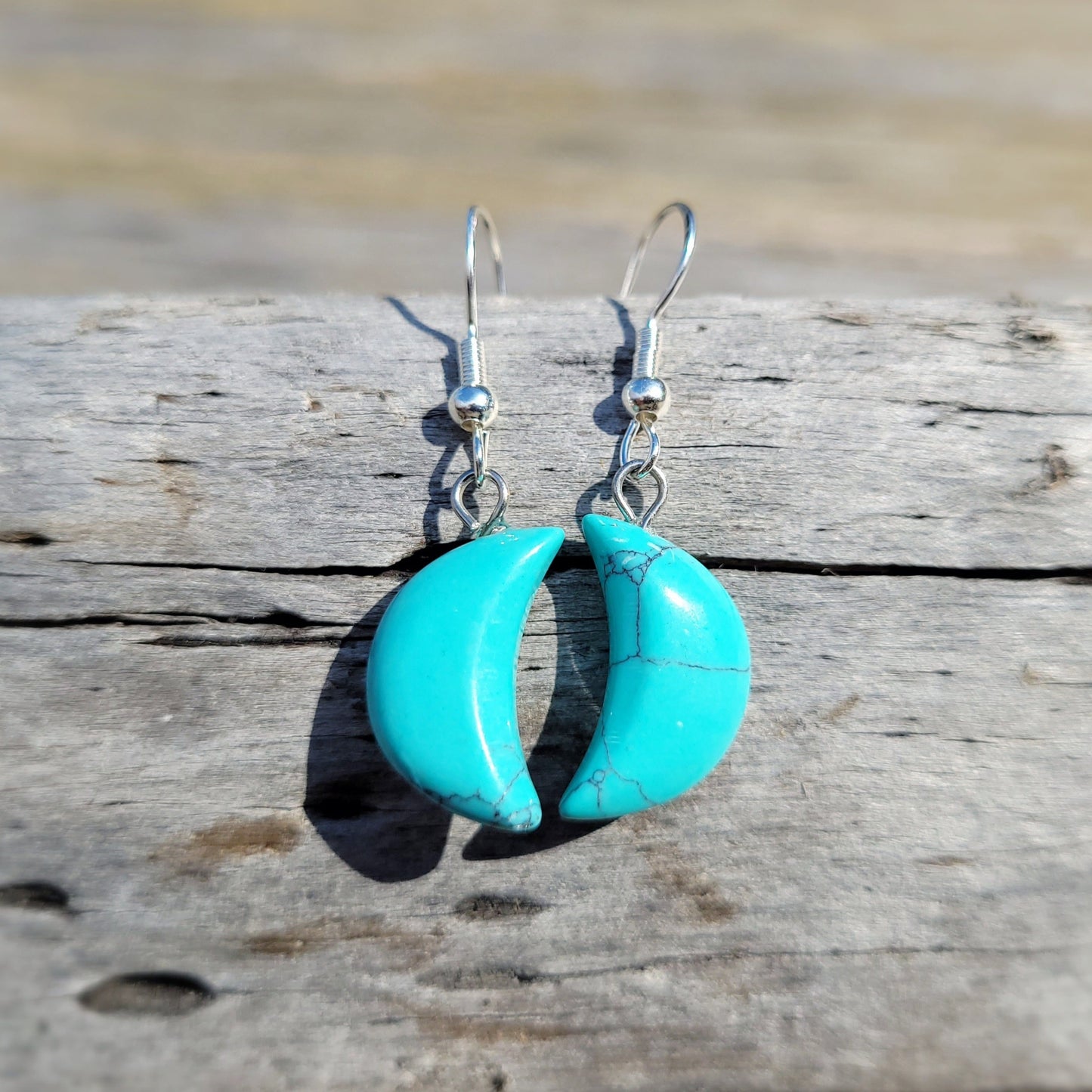 Turquoise Quarter Moon Crystal & Silver Earrings