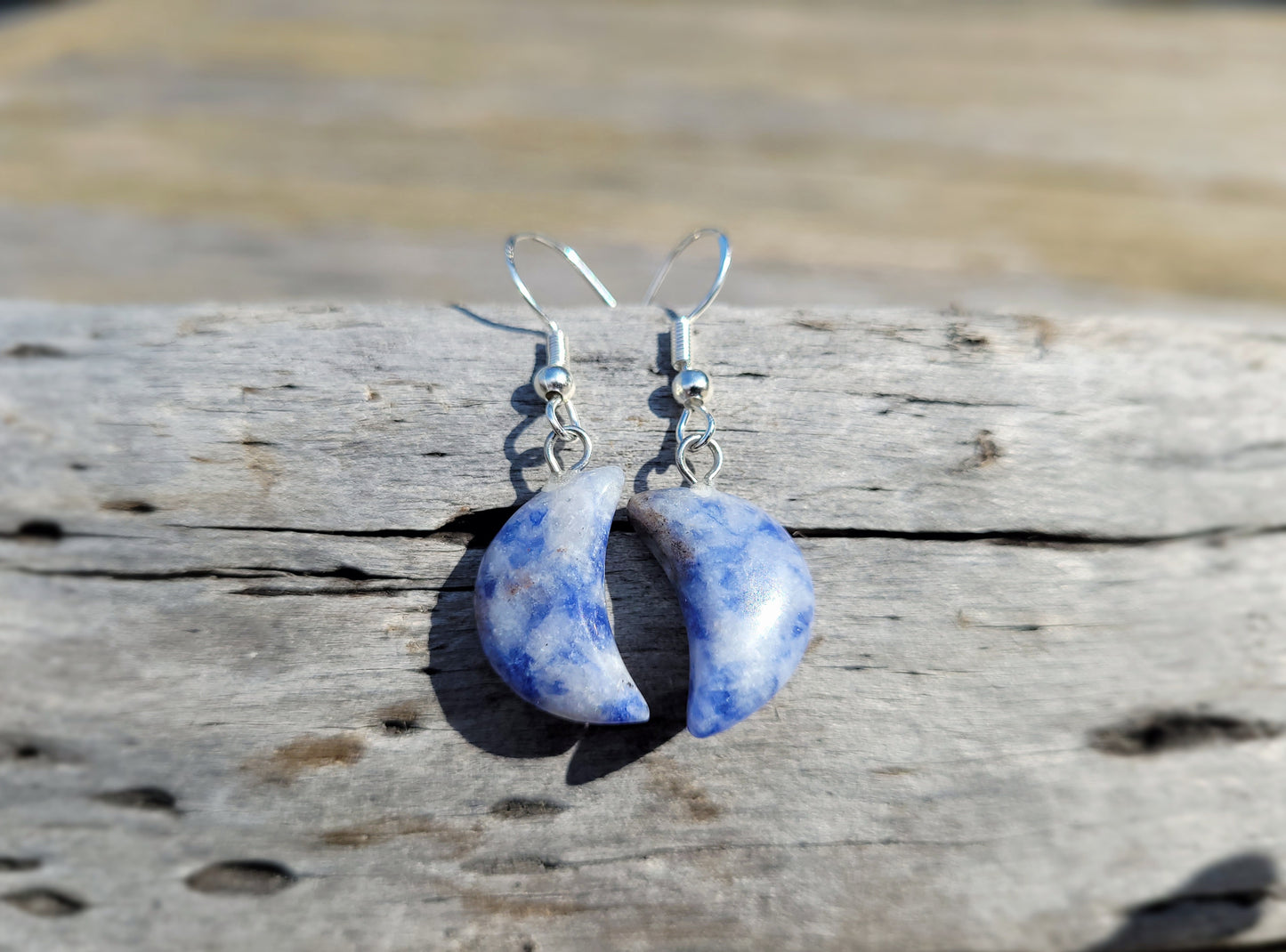 Sodalite Quarter Moon Crystal & Silver Earrings