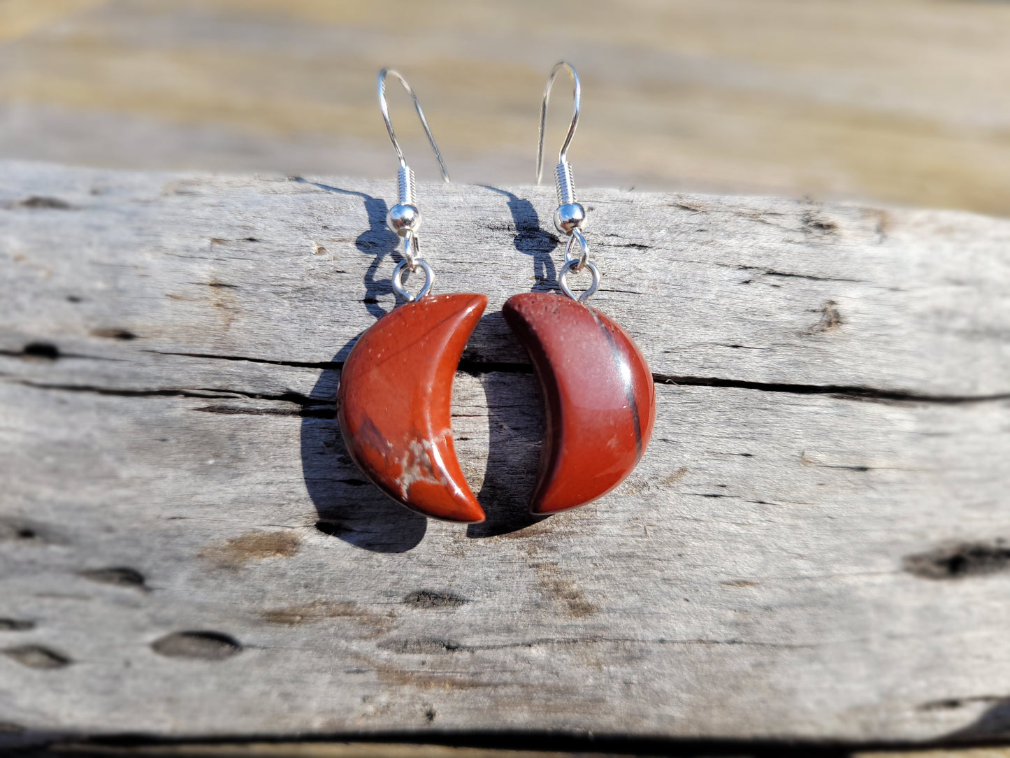 Red Jasper Quarter Moon Crystal & Silver Earrings