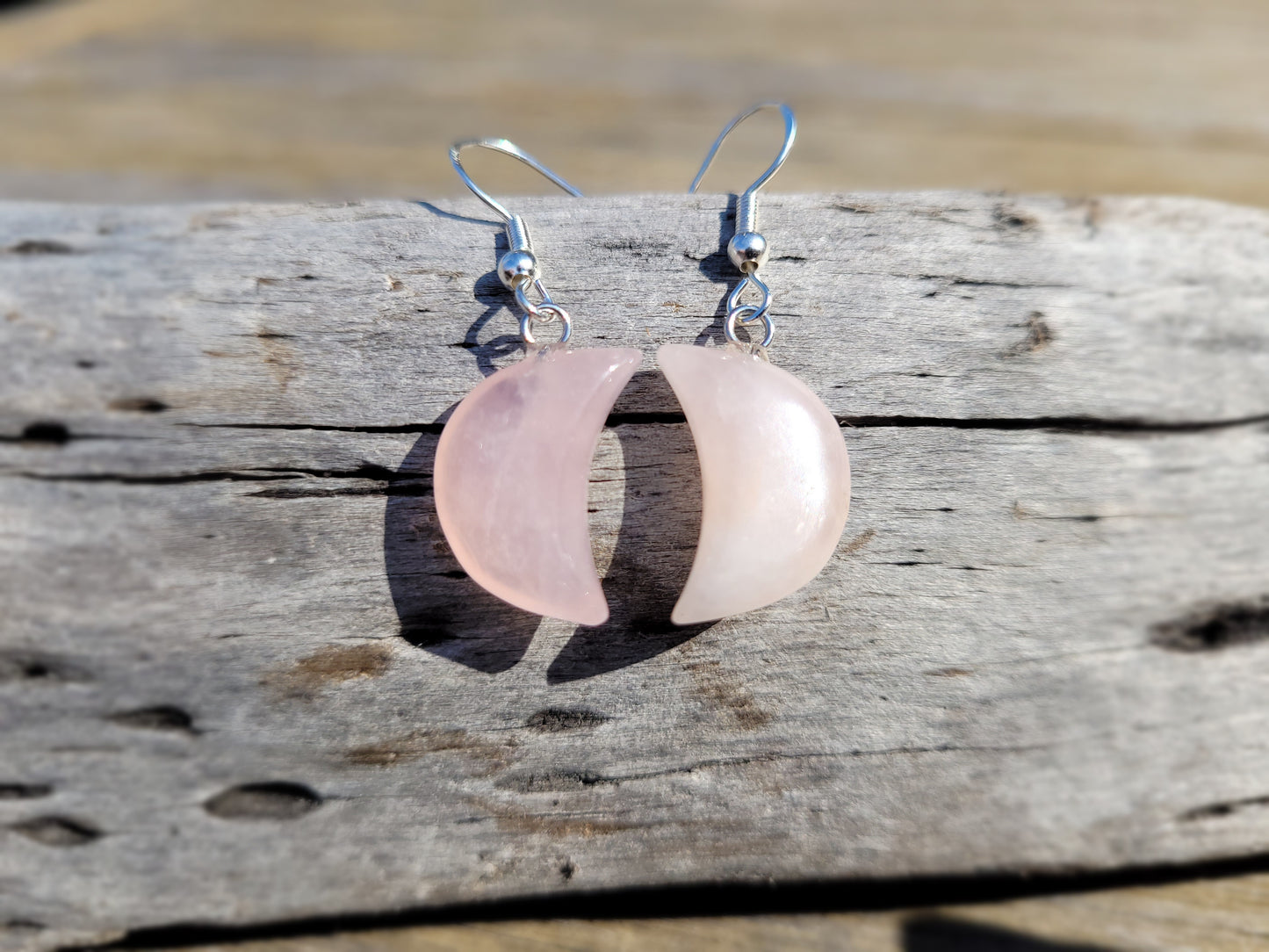 Rose Quartz Quarter Moon Crystal & Silver Earrings