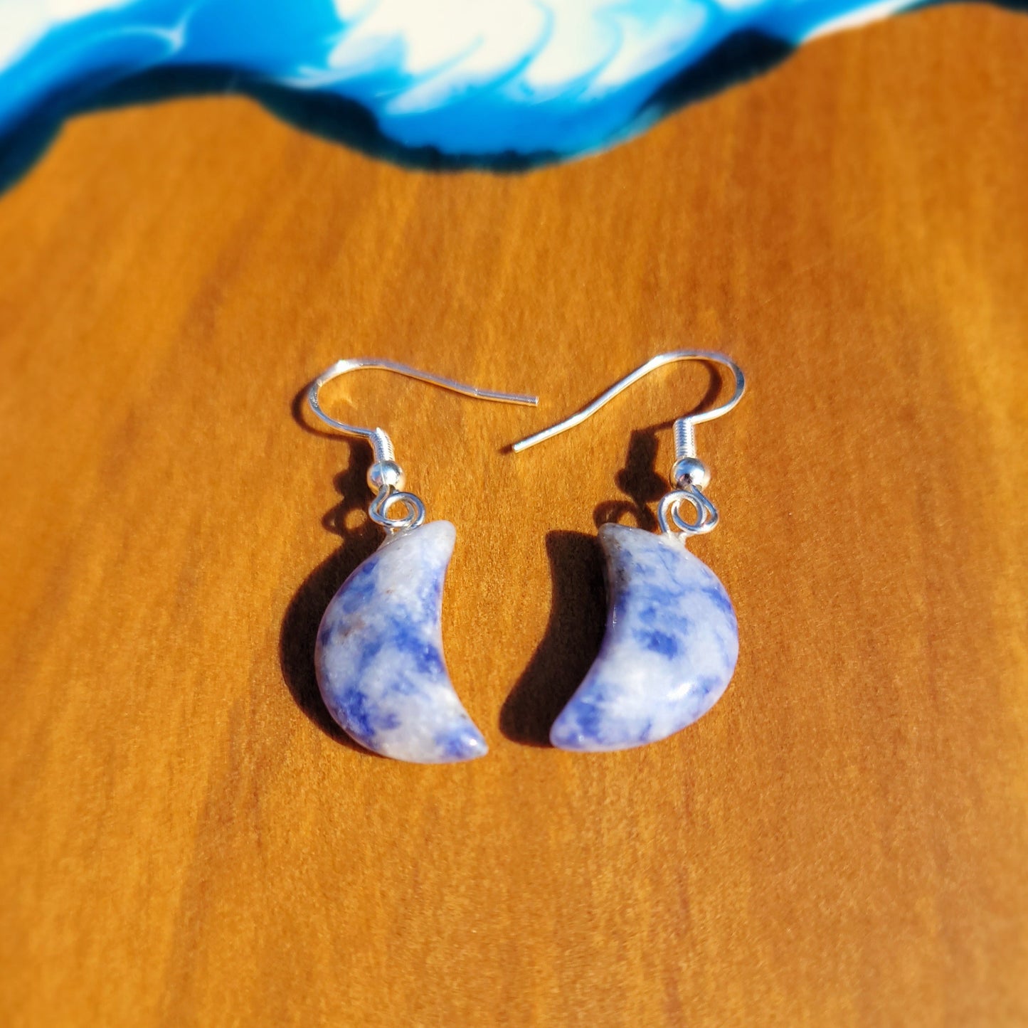 Sodalite Quarter Moon Crystal & Silver Earrings