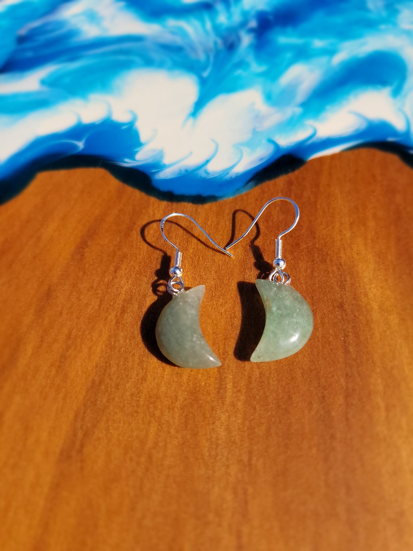 Green Aventurine Quarter Moon Crystal & Silver Earrings