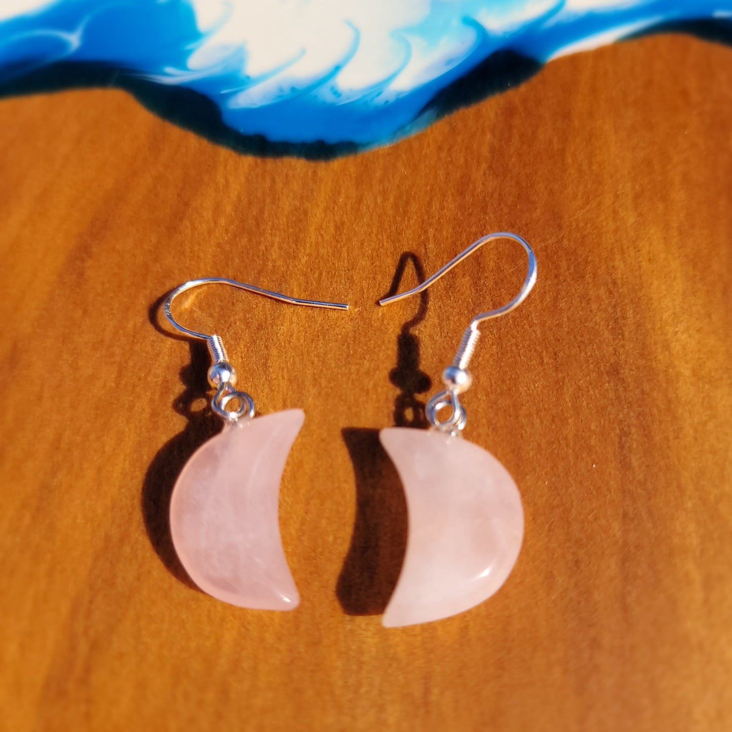 Rose Quartz Quarter Moon Crystal & Silver Earrings