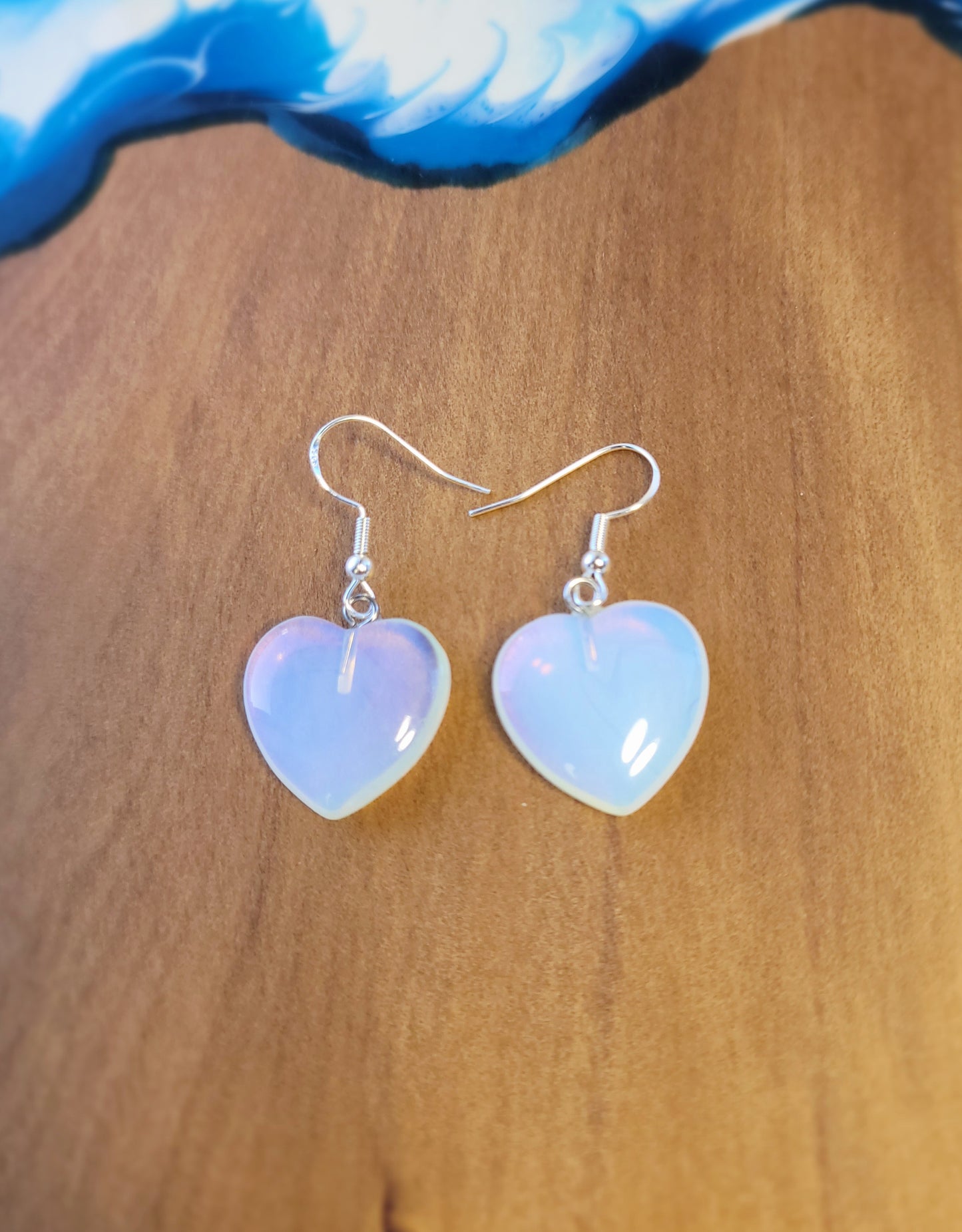 Moonstone Heart Crystal & Silver Earrings