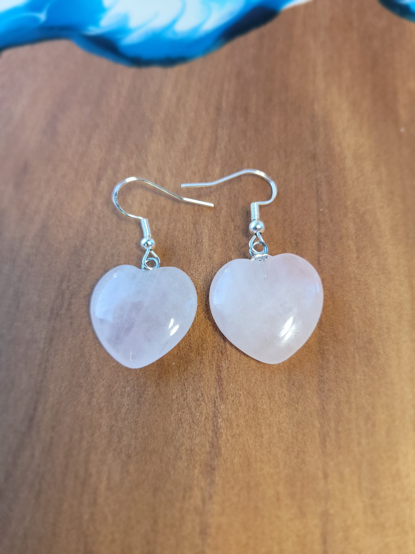 Rose Quartz Heart Crystal & Silver Earrings