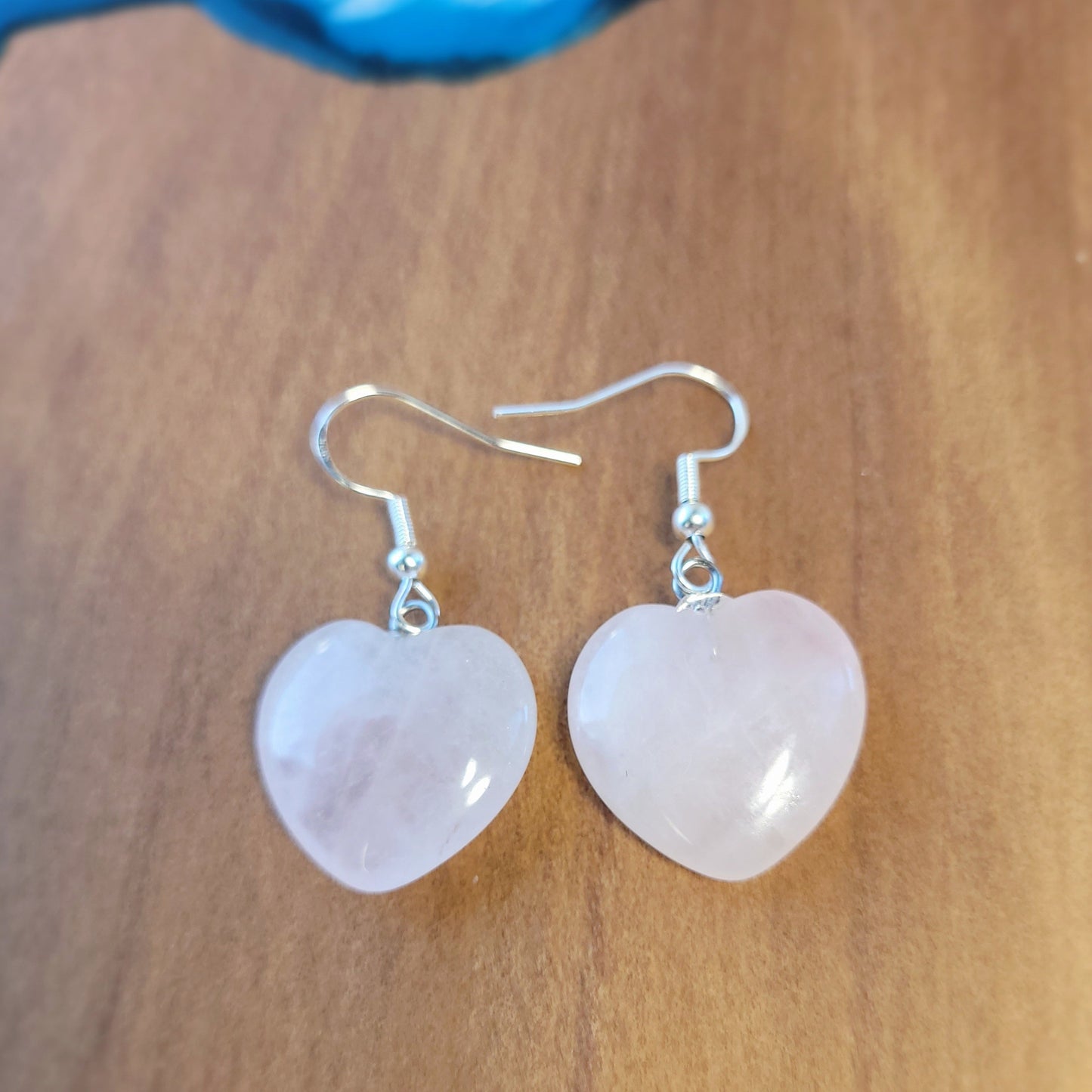 Rose Quartz Heart Crystal & Silver Earrings