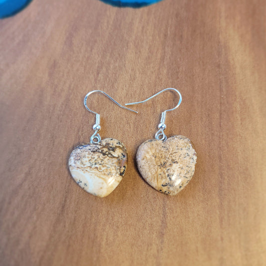 Jasper Heart Crystal & Silver Earrings