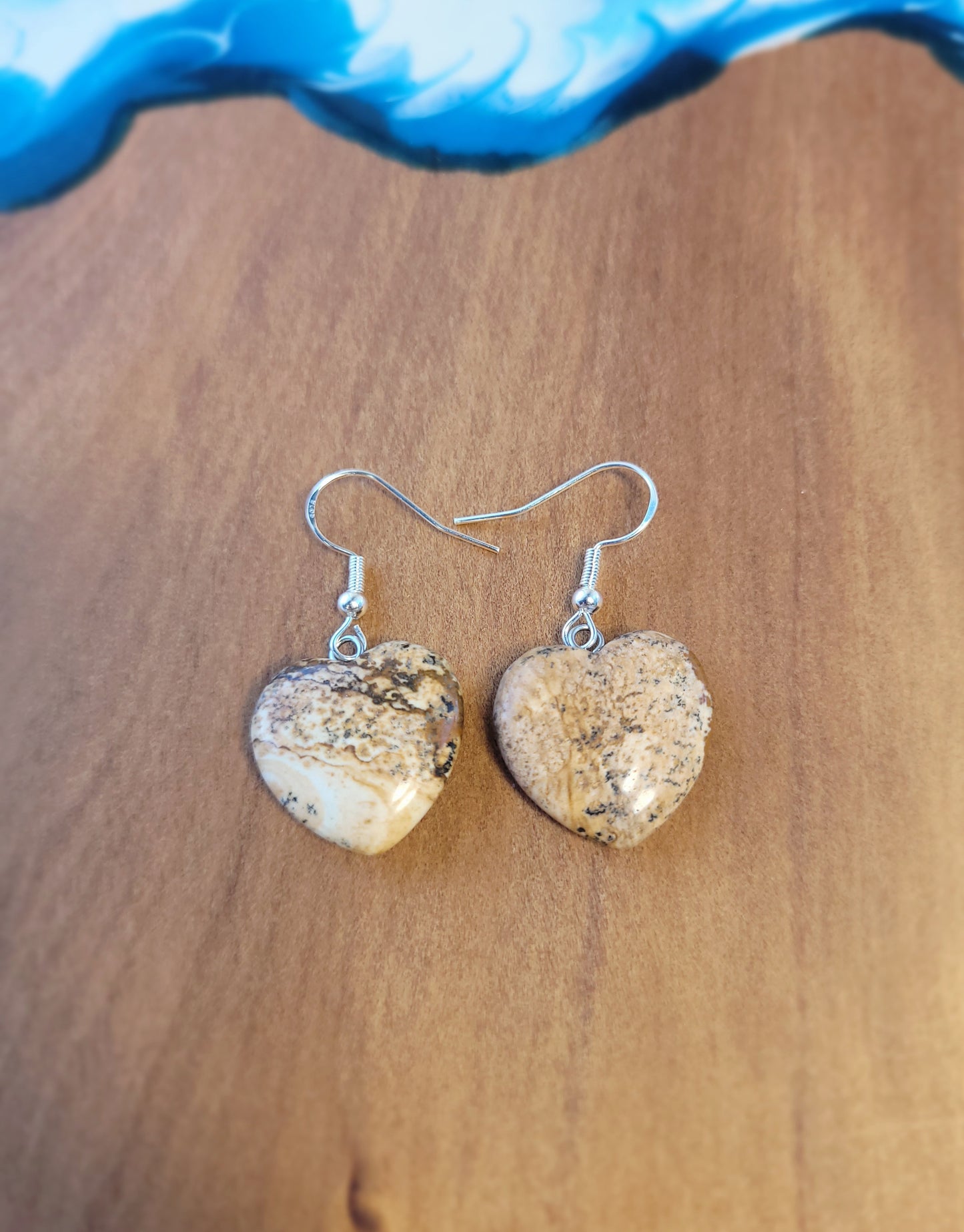 Jasper Heart Crystal & Silver Earrings