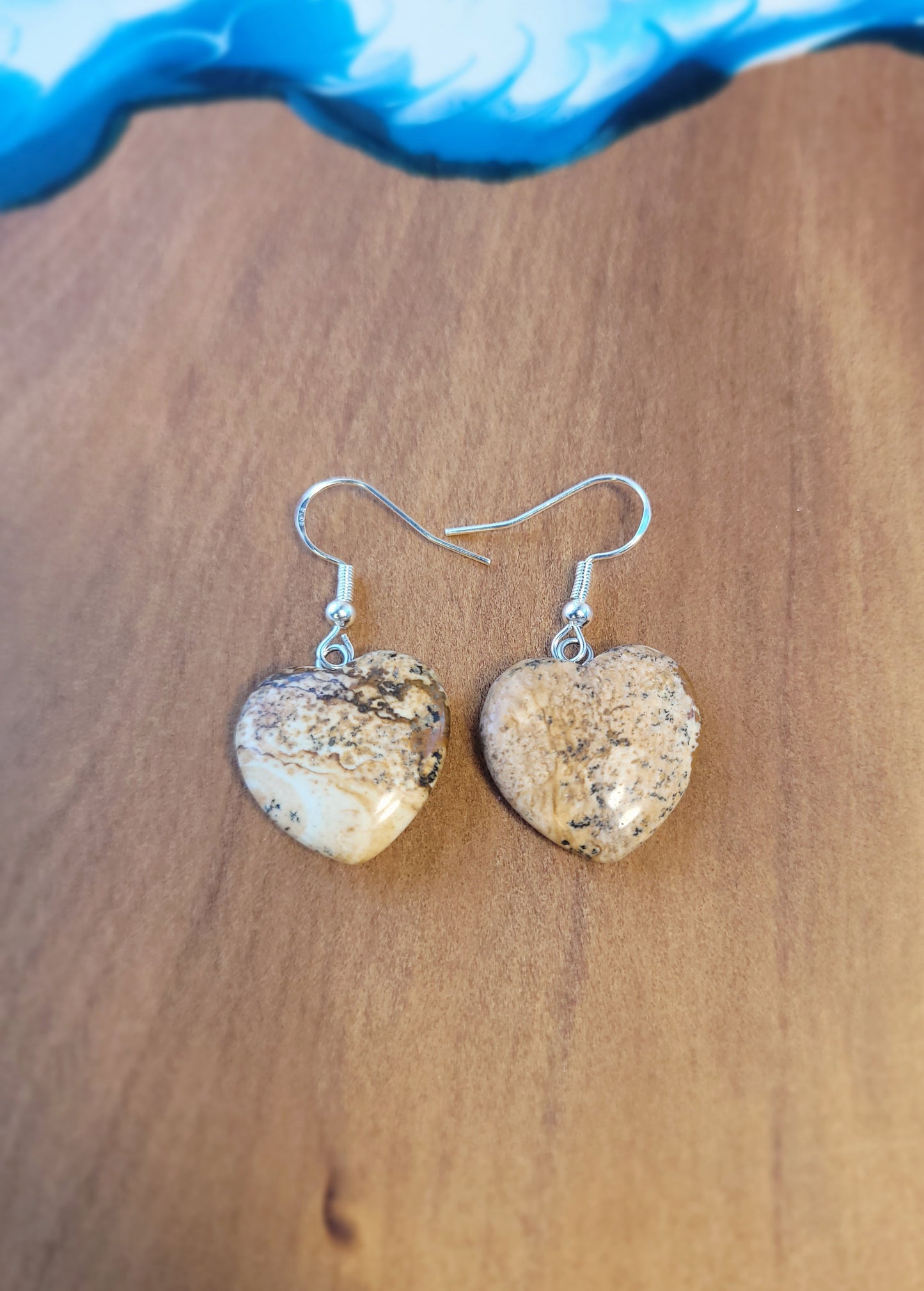 Jasper Heart Crystal & Silver Earrings