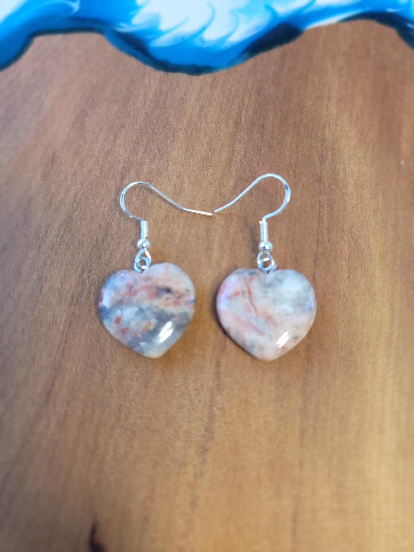 Rosetta Agate Heart Crystal & Silver Earrings