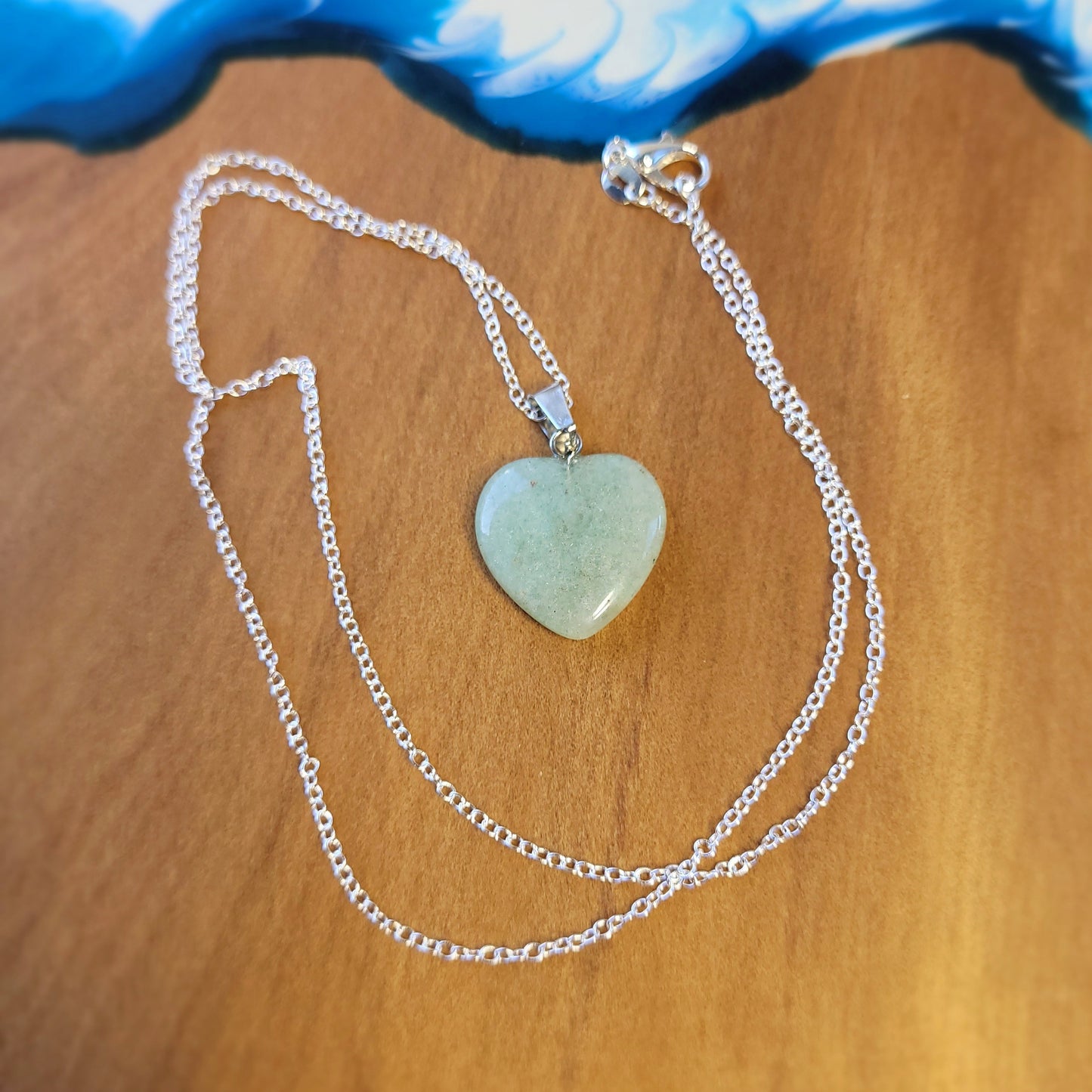 Green Aventurine Heart crystal & silver chain necklace