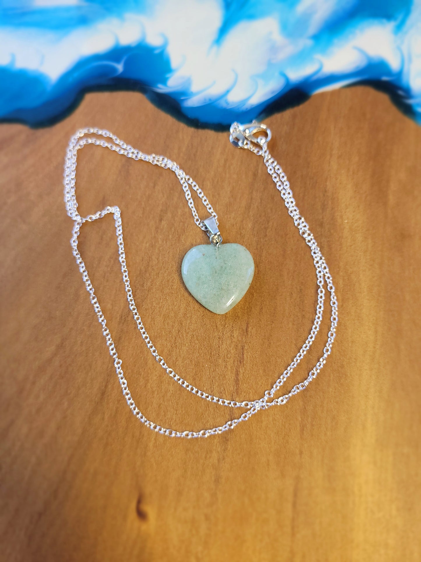 Green Aventurine Heart crystal & silver chain necklace