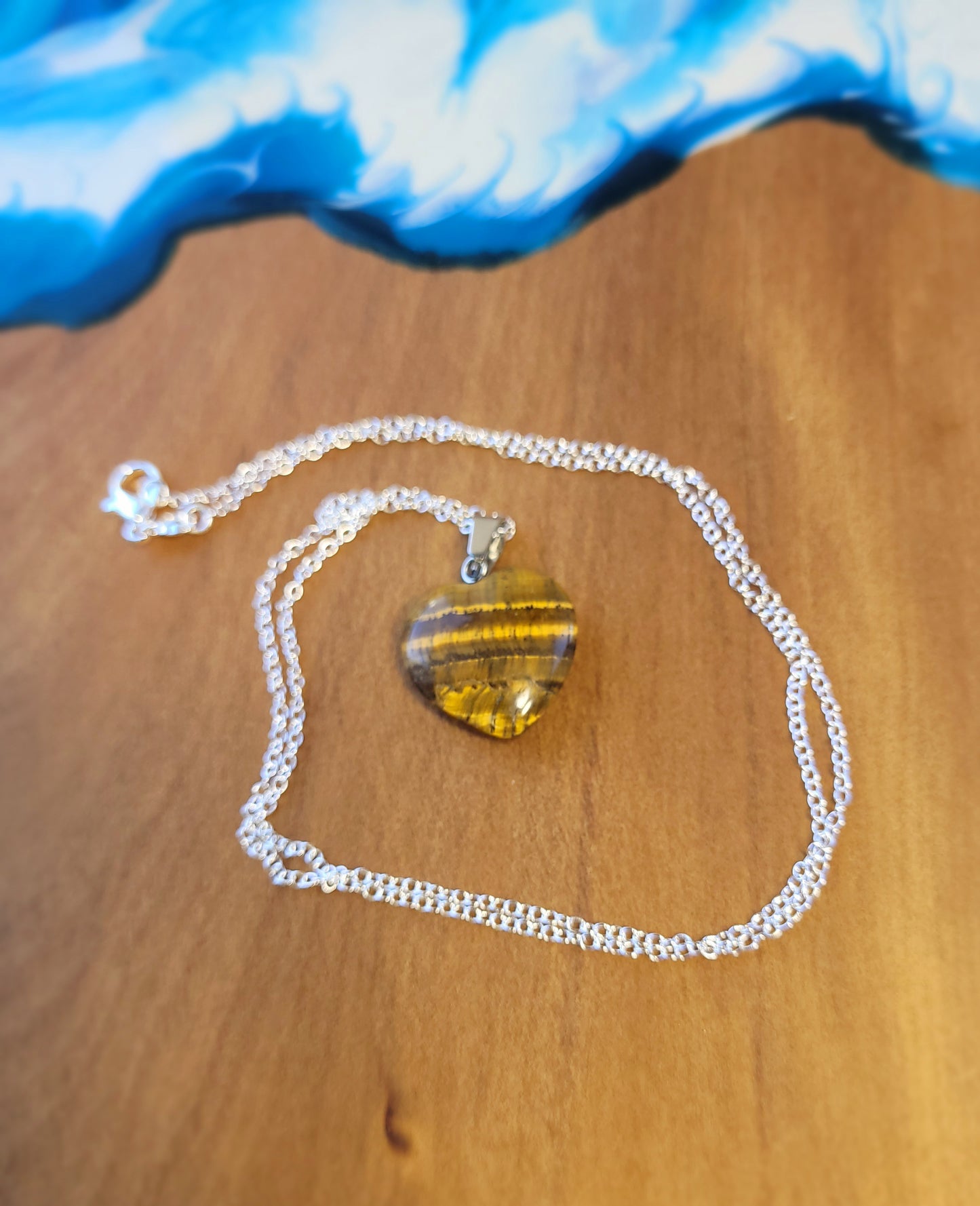 Tiger Eye Heart crystal & silver chain necklace