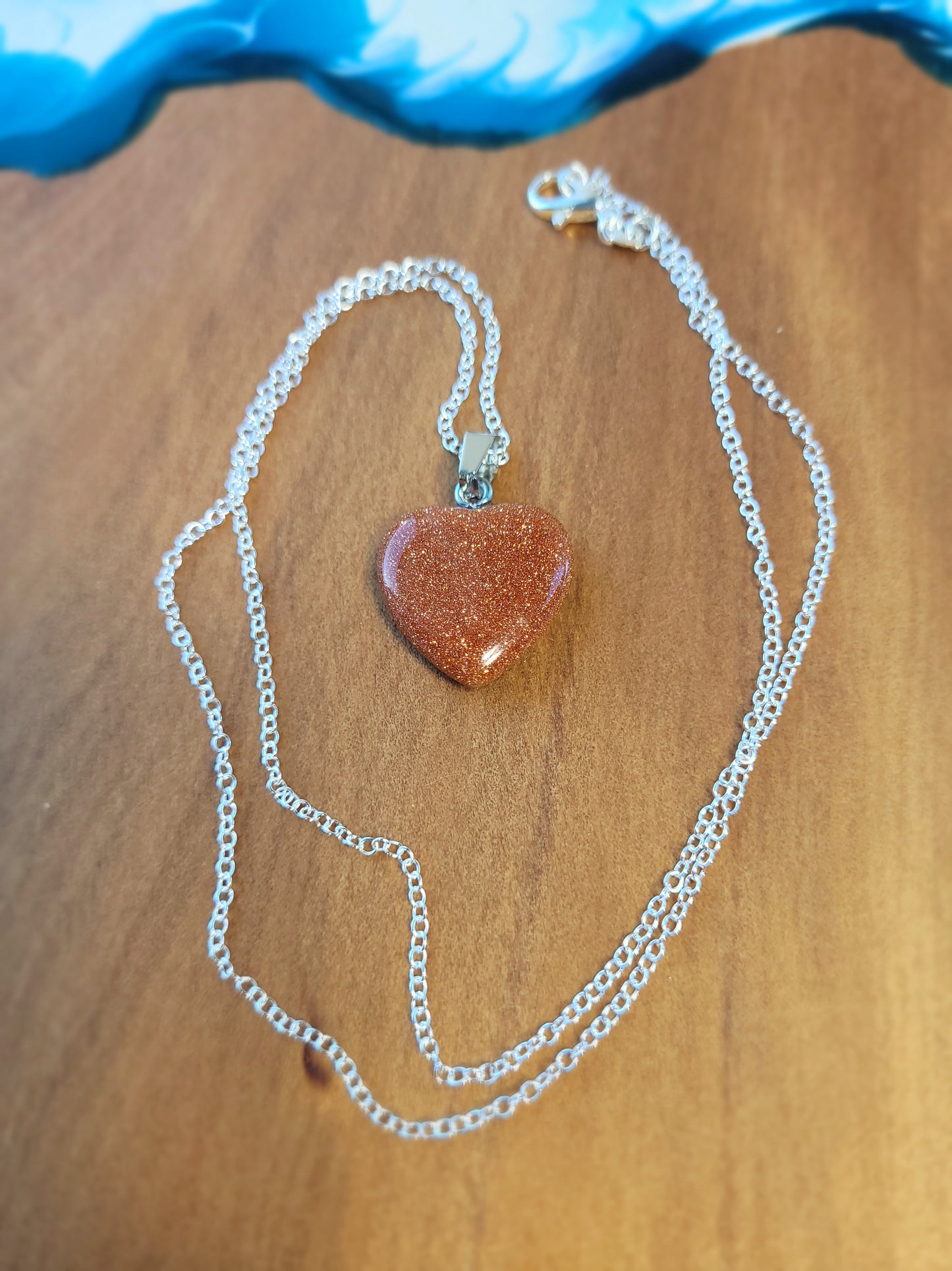 Gold Sandstone Heart crystal & silver chain necklace