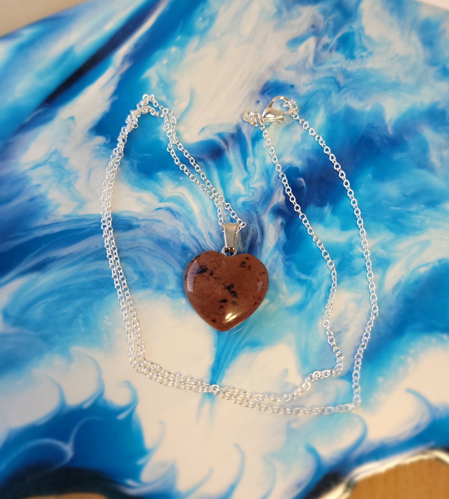 Golden Swan Jasper Heart crystal & silver chain necklace