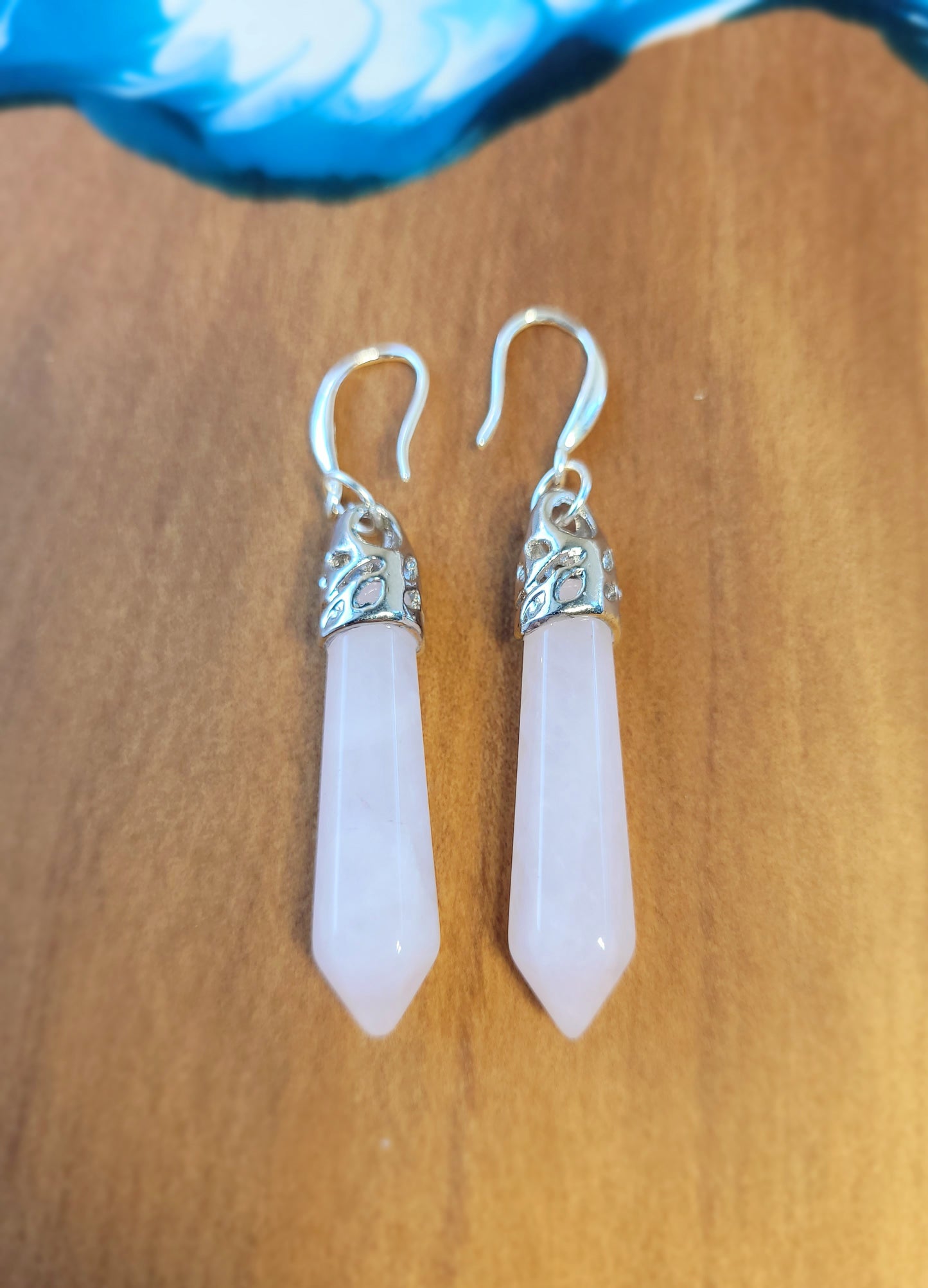 Rose Quartz Crystal & Silver Earrings