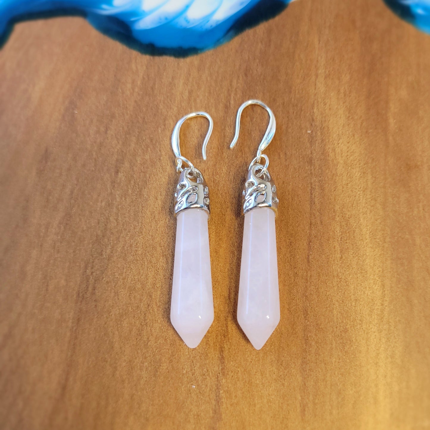 Rose Quartz Crystal & Silver Earrings