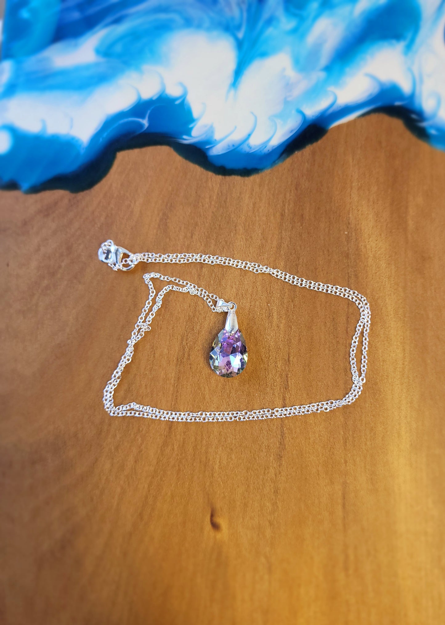 Purple crystal & silver chain necklace