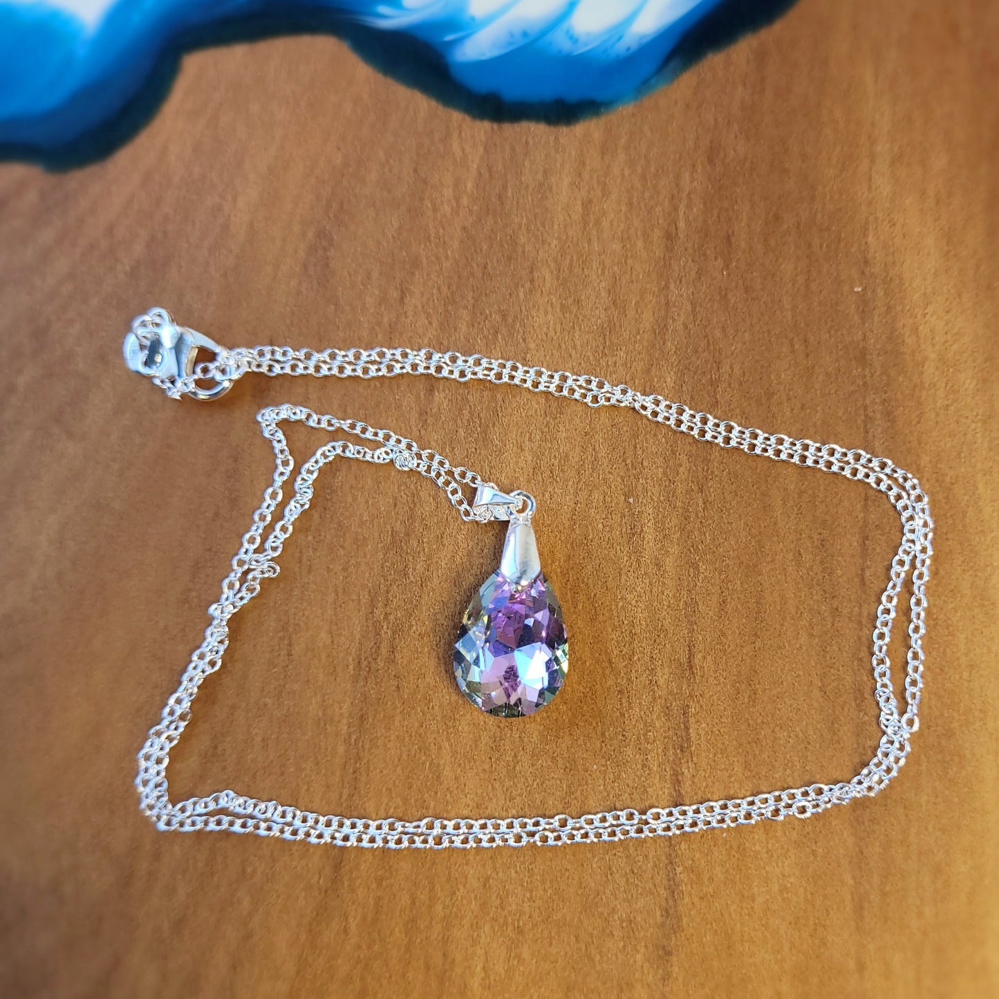 Purple crystal & silver chain necklace