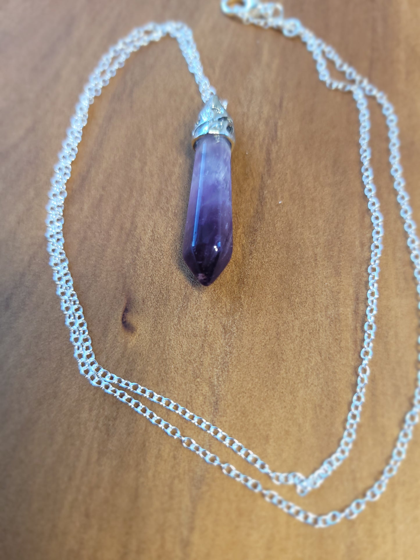 Purple Amethyst crystal & silver chain necklace