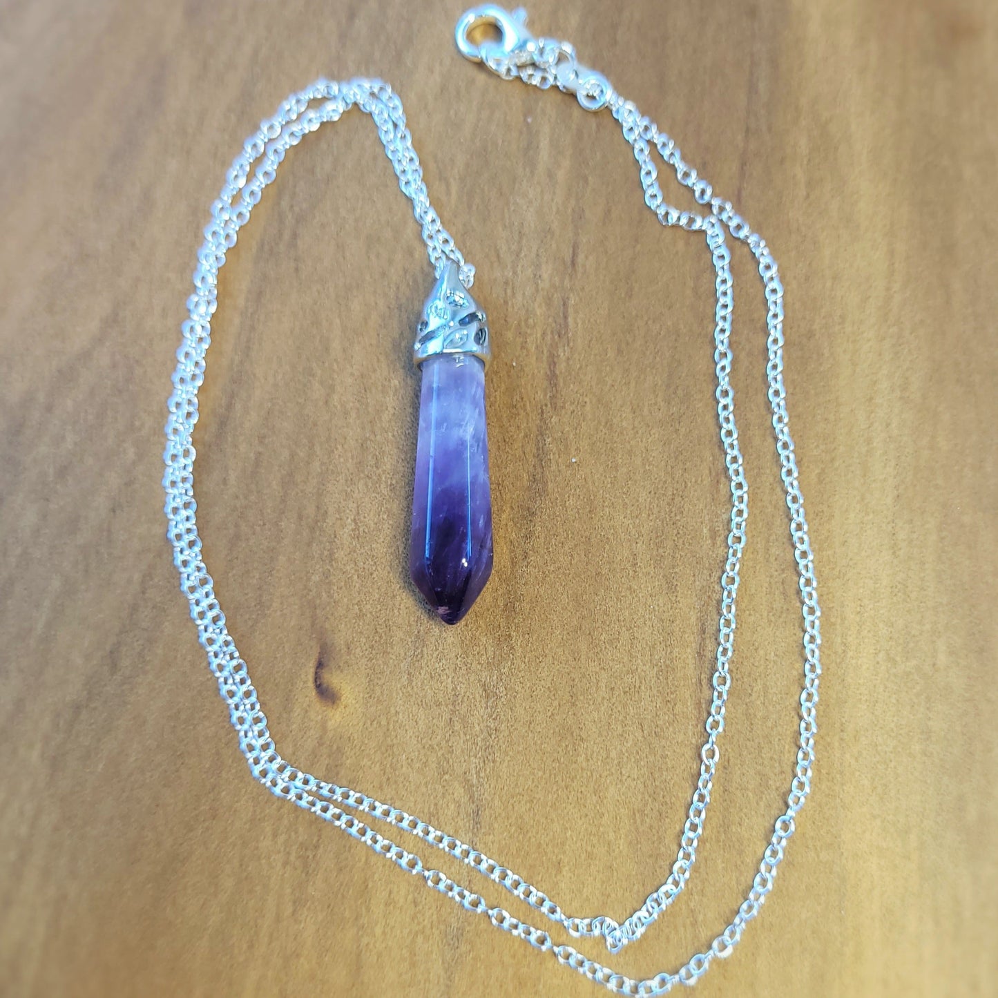 Purple Amethyst crystal & silver chain necklace