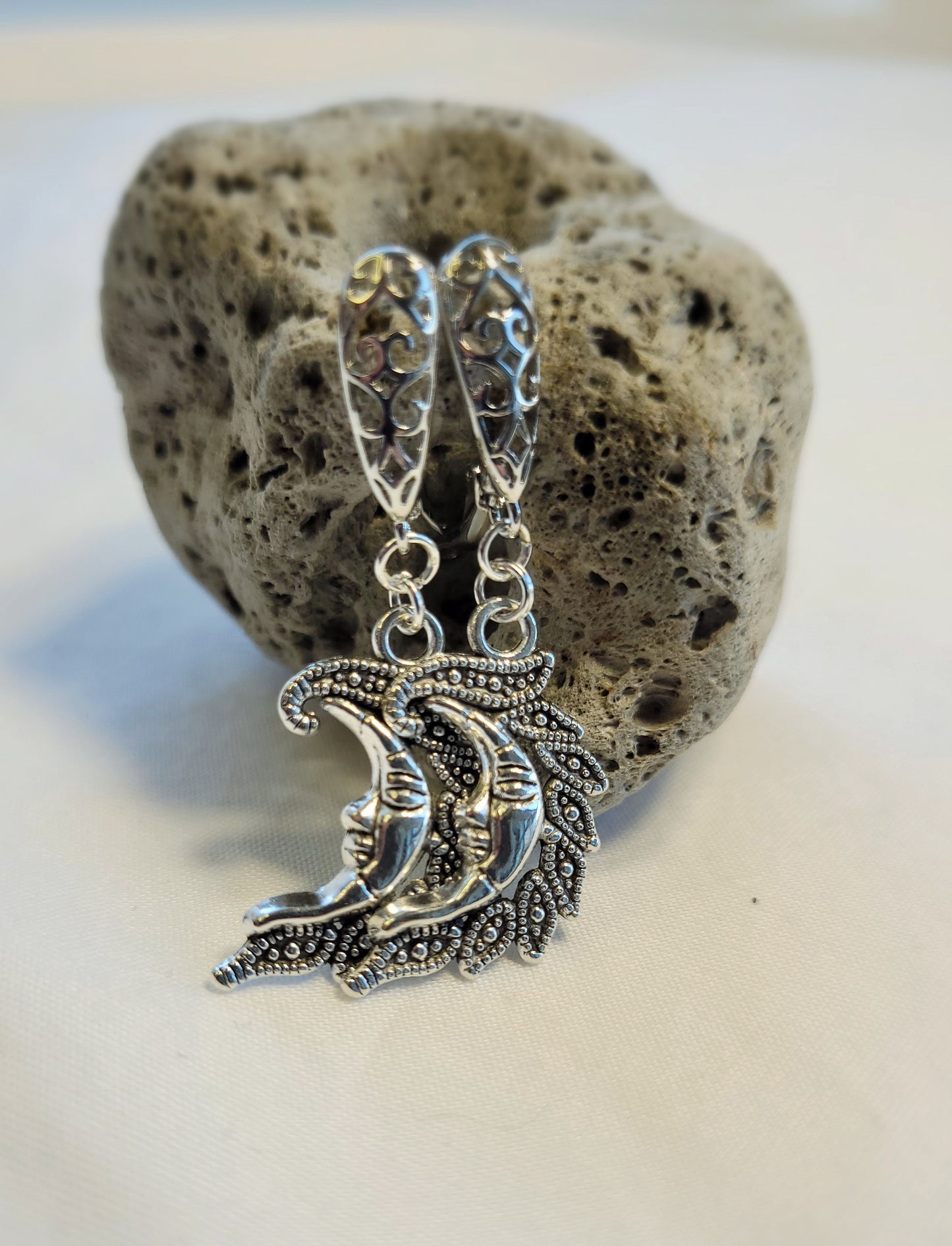 SiIver Quarter Moon Filigree Earrings