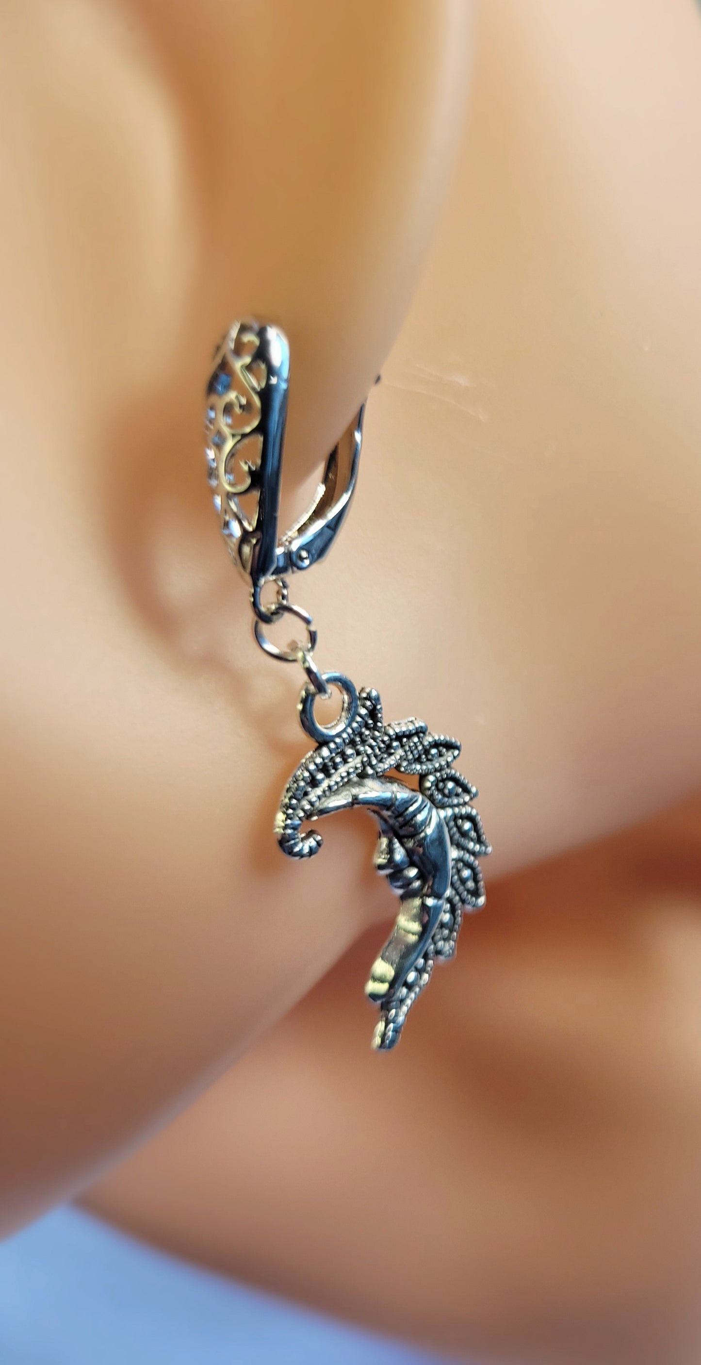 SiIver Quarter Moon Filigree Earrings