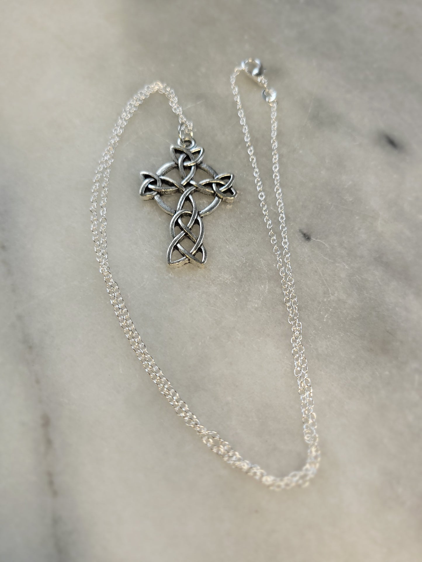 Irish Celtic Cross on silver chain necklace