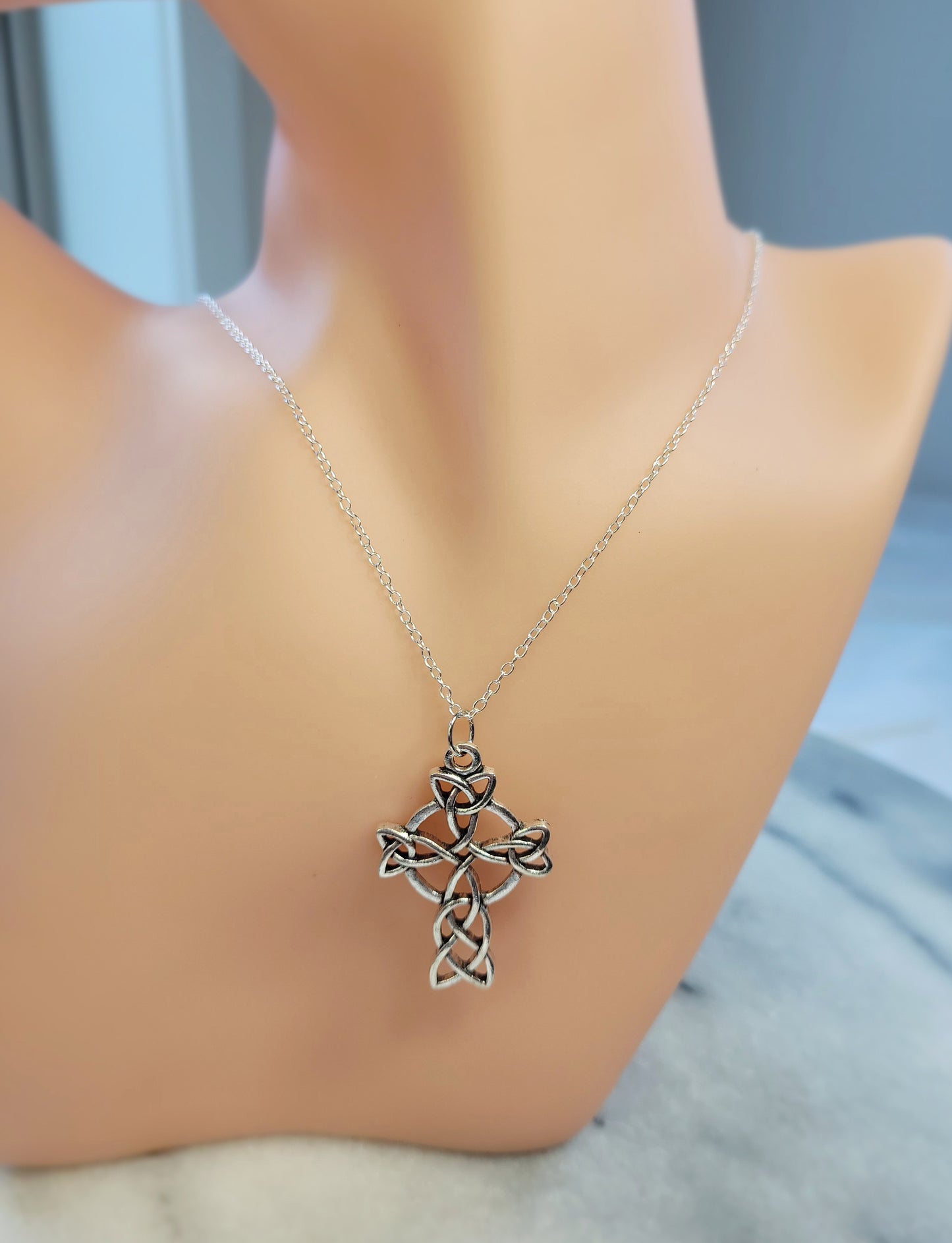 Irish Celtic Cross on silver chain necklace