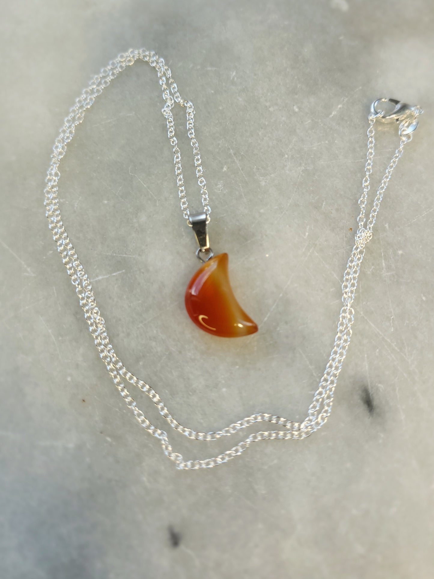 Red Onyx Quarter Moon crystal & silver chain necklace