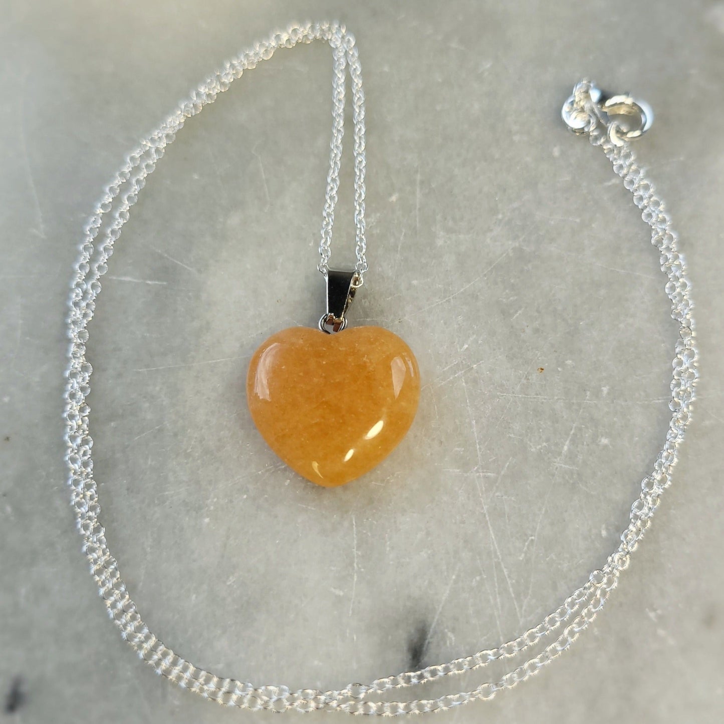 Apricot Aventurine Heart crystal & silver chain necklace