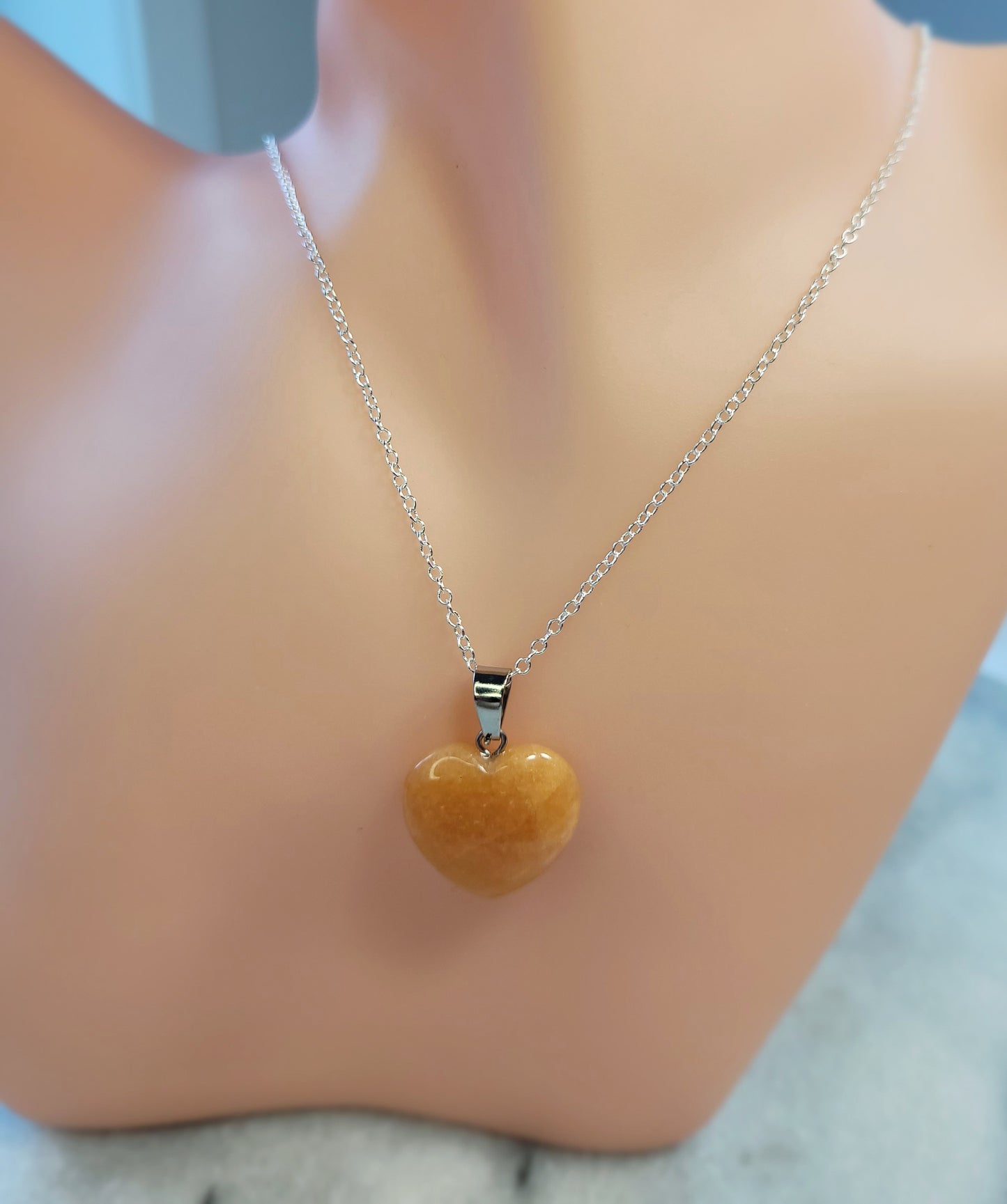 Apricot Aventurine Heart crystal & silver chain necklace