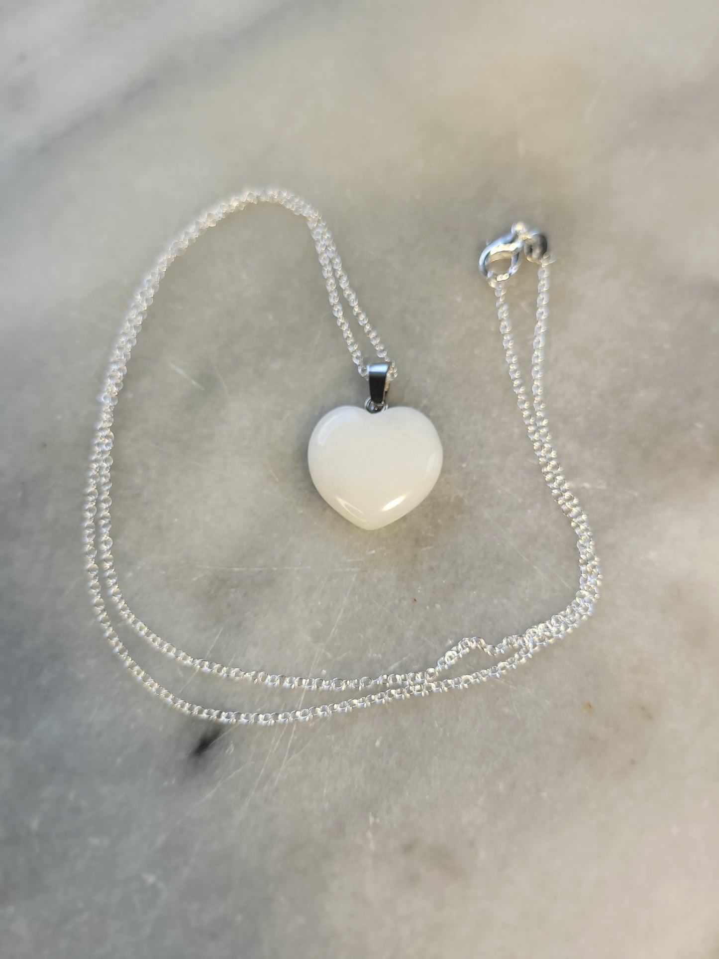 White Jasper Heart crystal & silver chain necklace