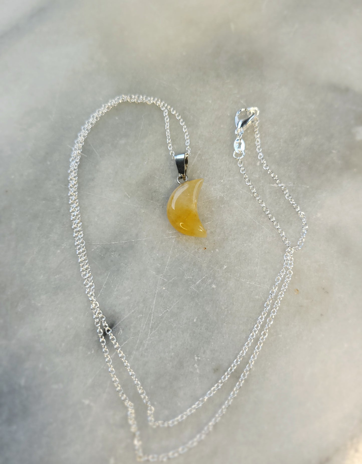 Yellow Aventurine Quarter Moon crystal & silver chain necklace