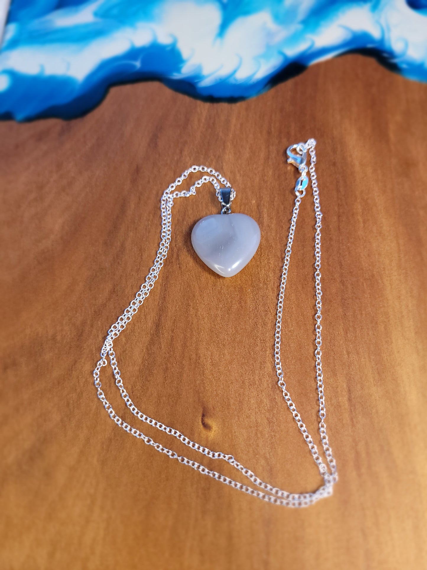 Grey Smokey Quartz Heart crystal & silver chain necklace