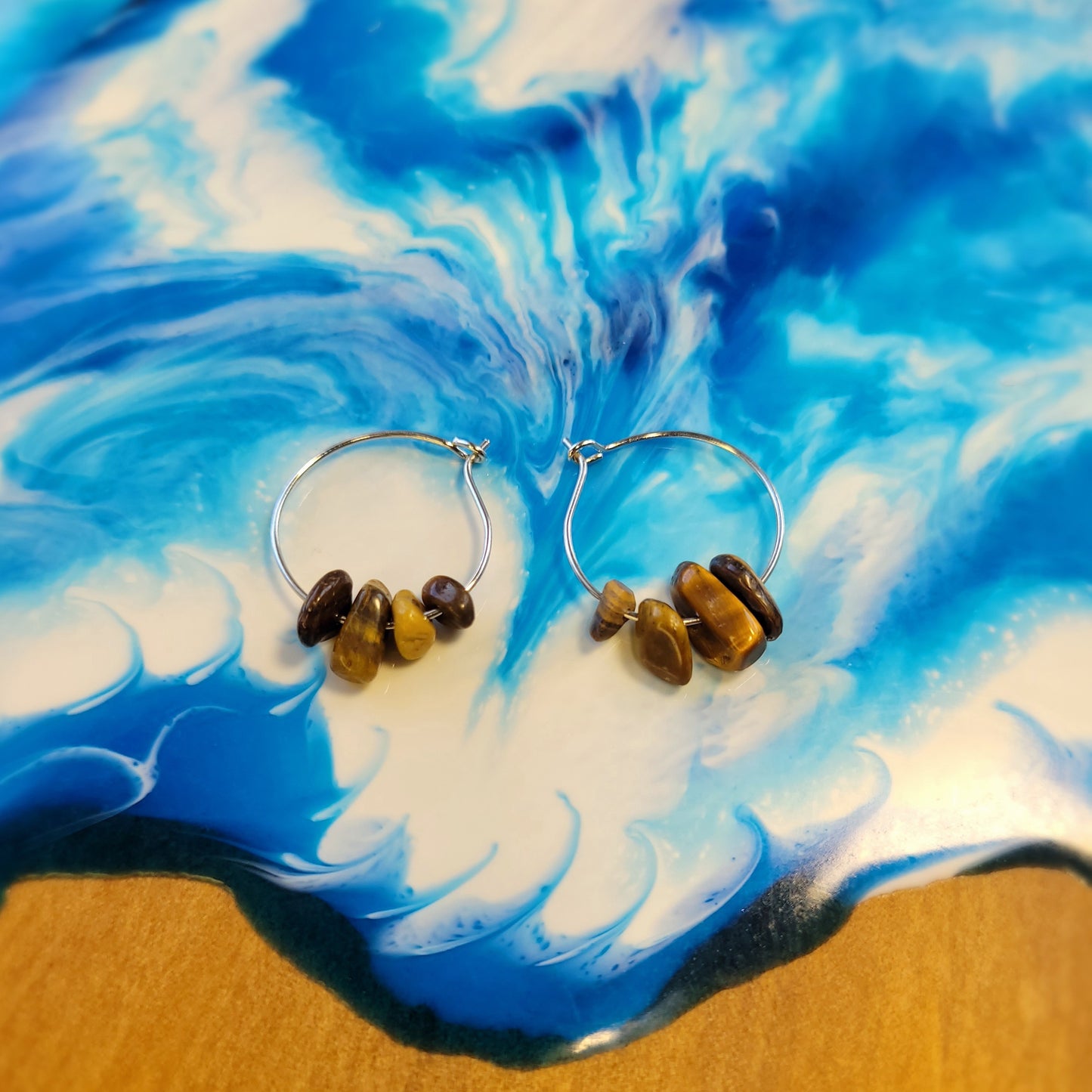 Brown Tiger Eye Hoop Earrings