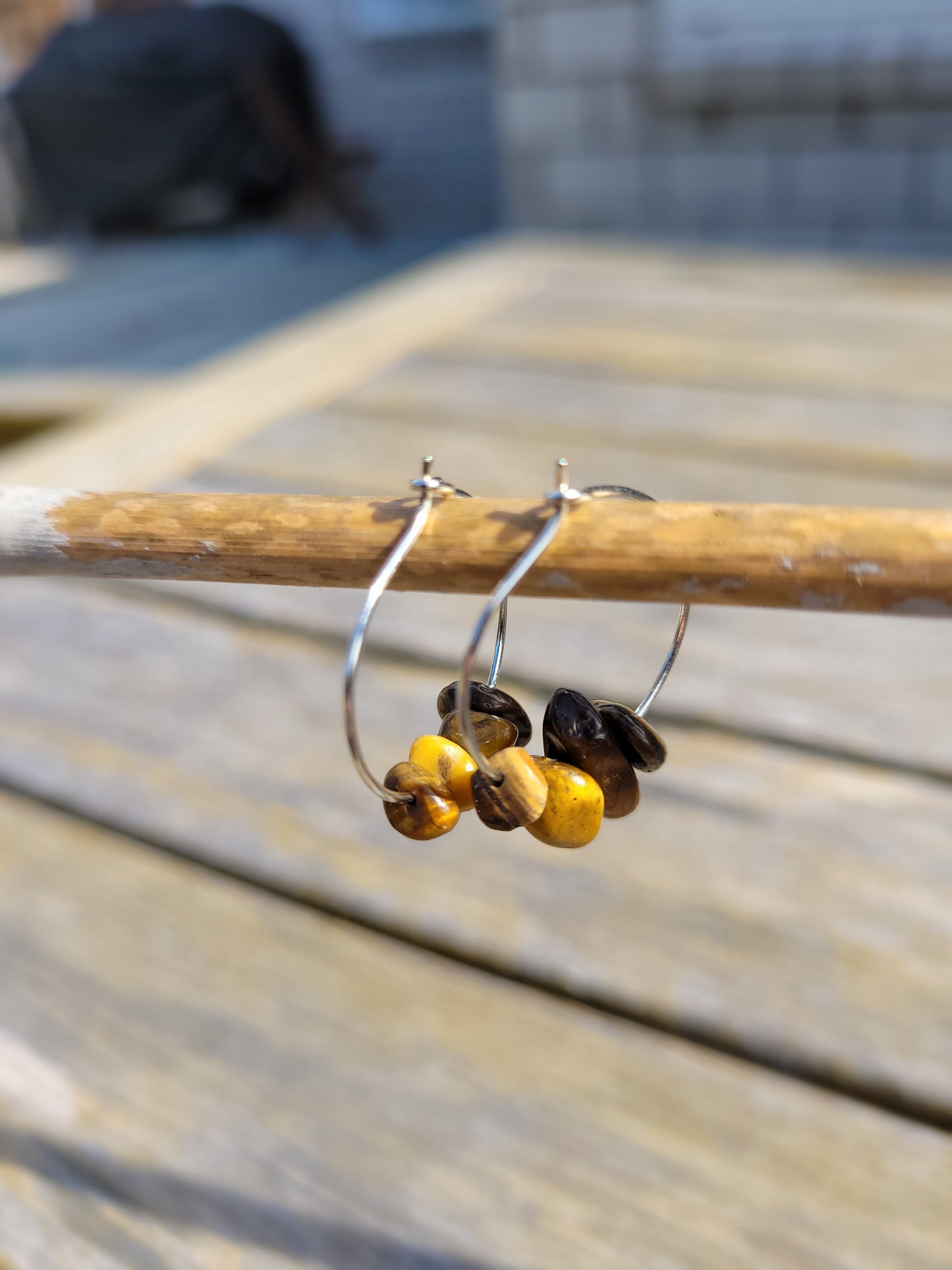 Brown Tiger Eye Hoop Earrings