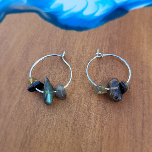 Grey Labradorite Hoop Earrings