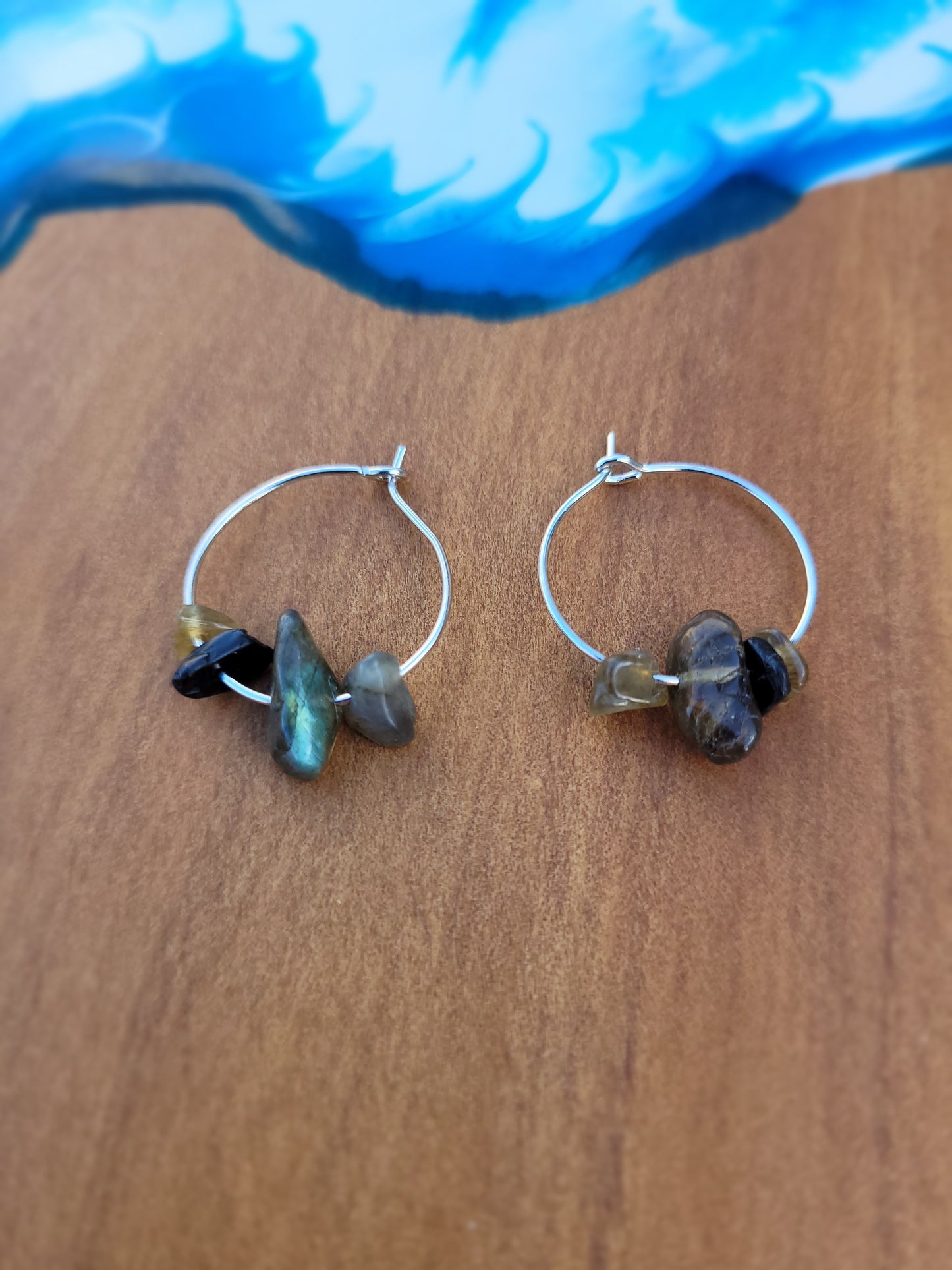 Grey Labradorite Hoop Earrings