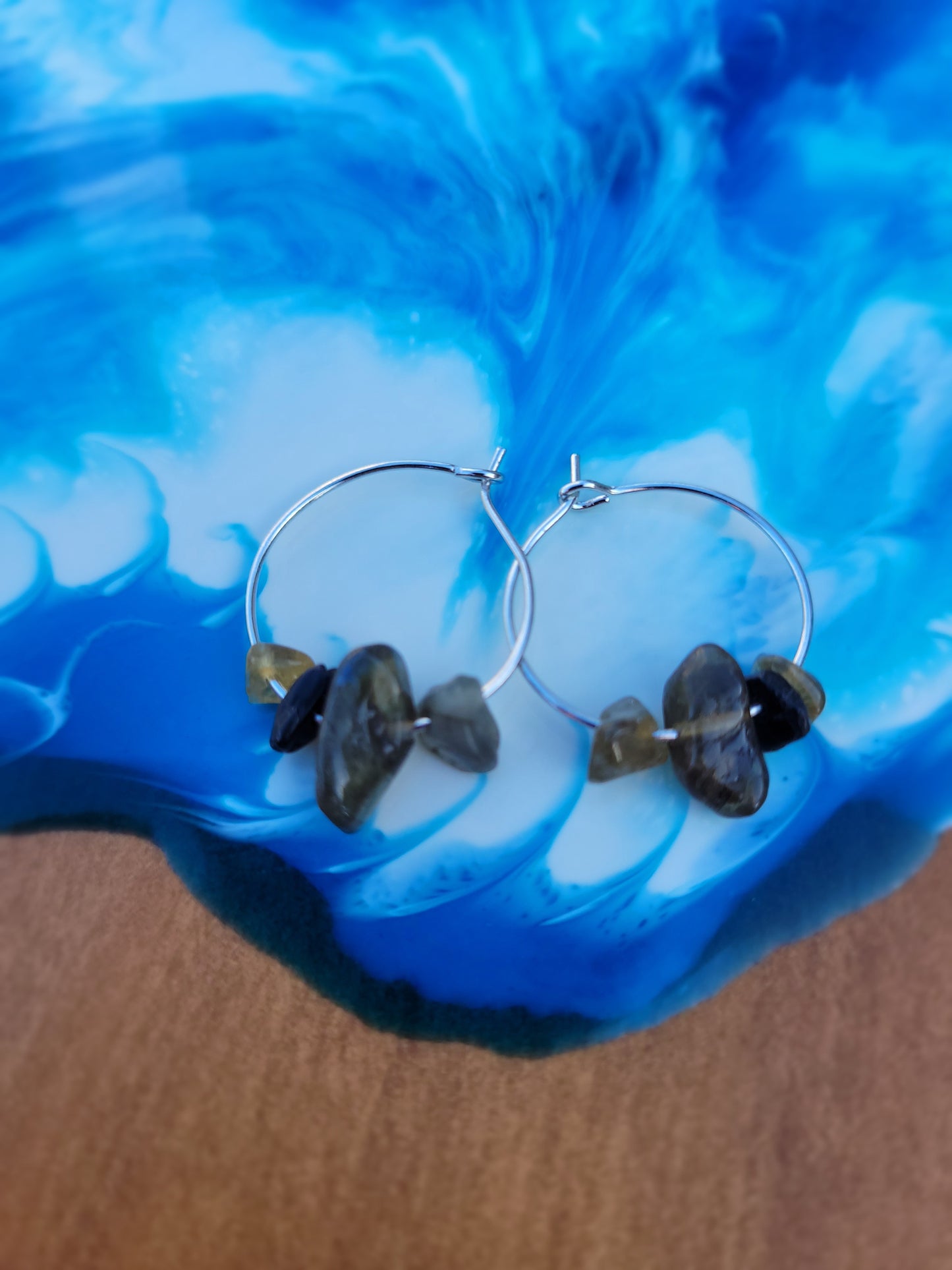 Grey Labradorite Hoop Earrings