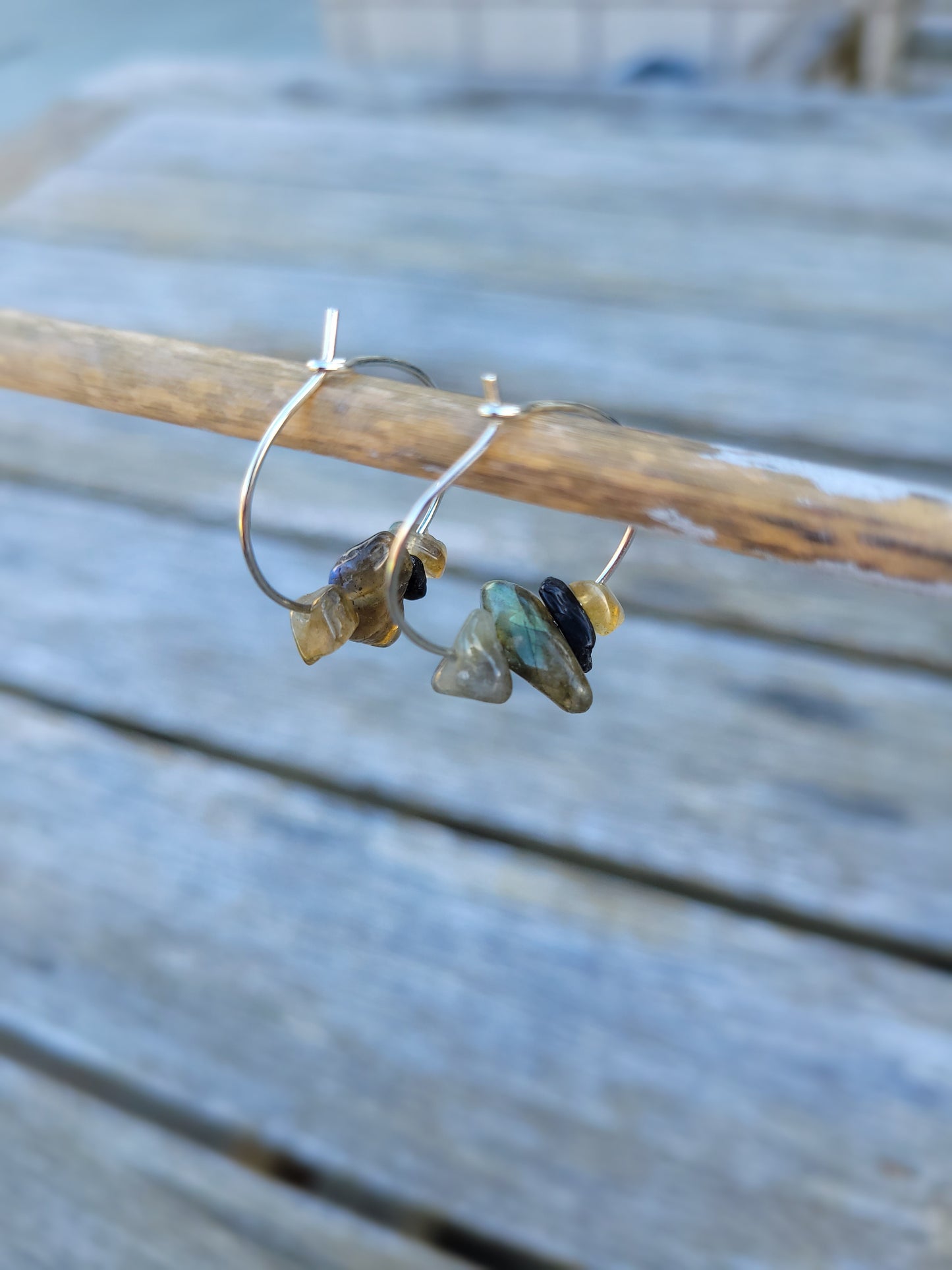 Grey Labradorite Hoop Earrings